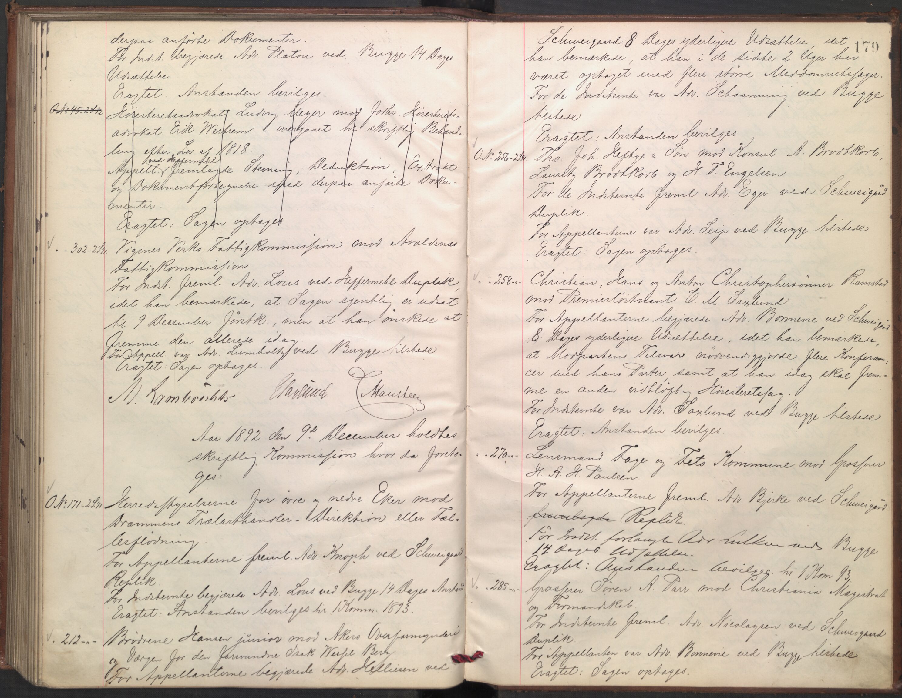 Høyesterett, AV/RA-S-1002/E/Ef/L0016: Protokoll over saker som gikk til skriftlig behandling, 1888-1892, p. 178b-179a