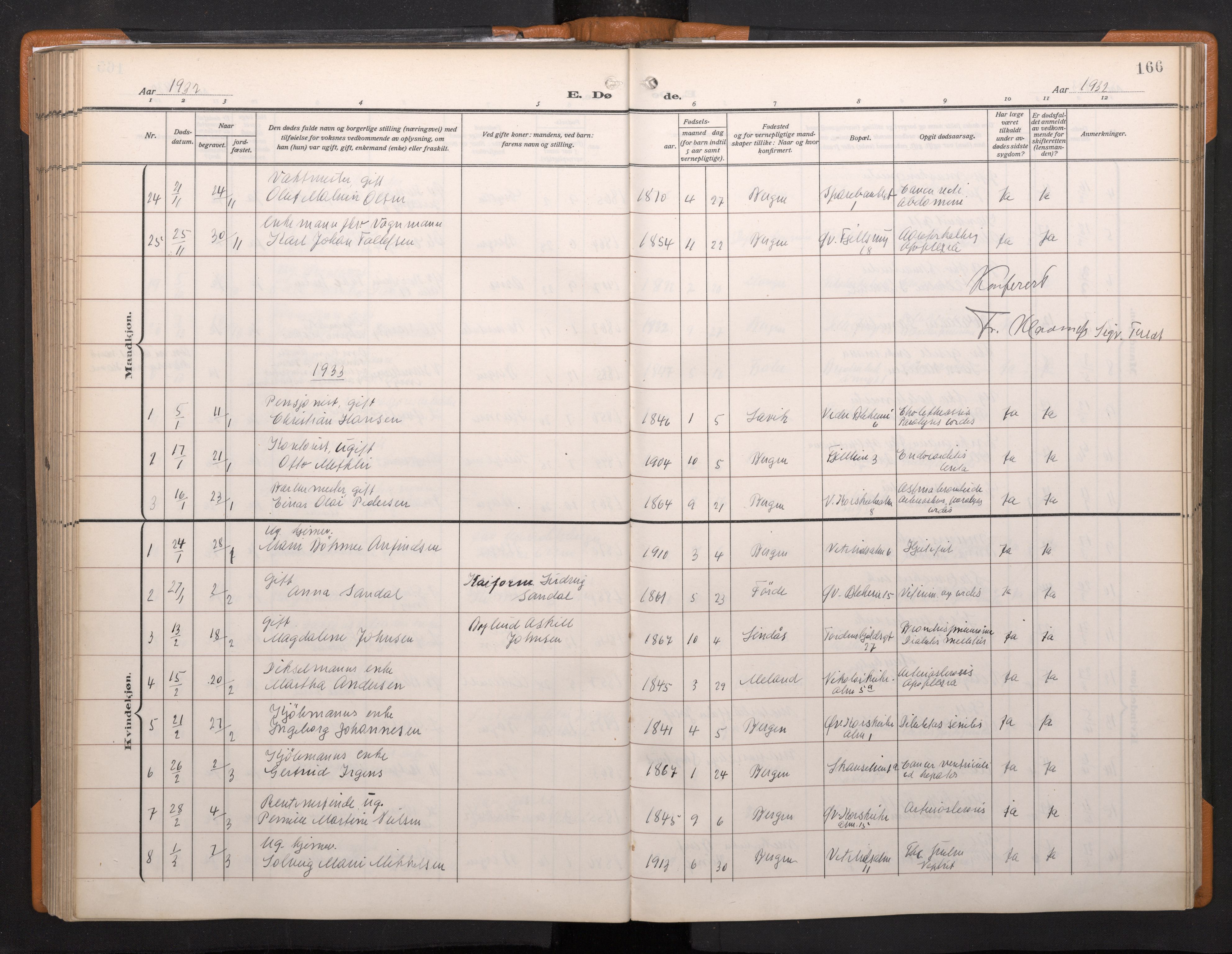 Korskirken sokneprestembete, SAB/A-76101/H/Haa/L0048: Parish register (official) no. E 6, 1910-1960, p. 165b-166a