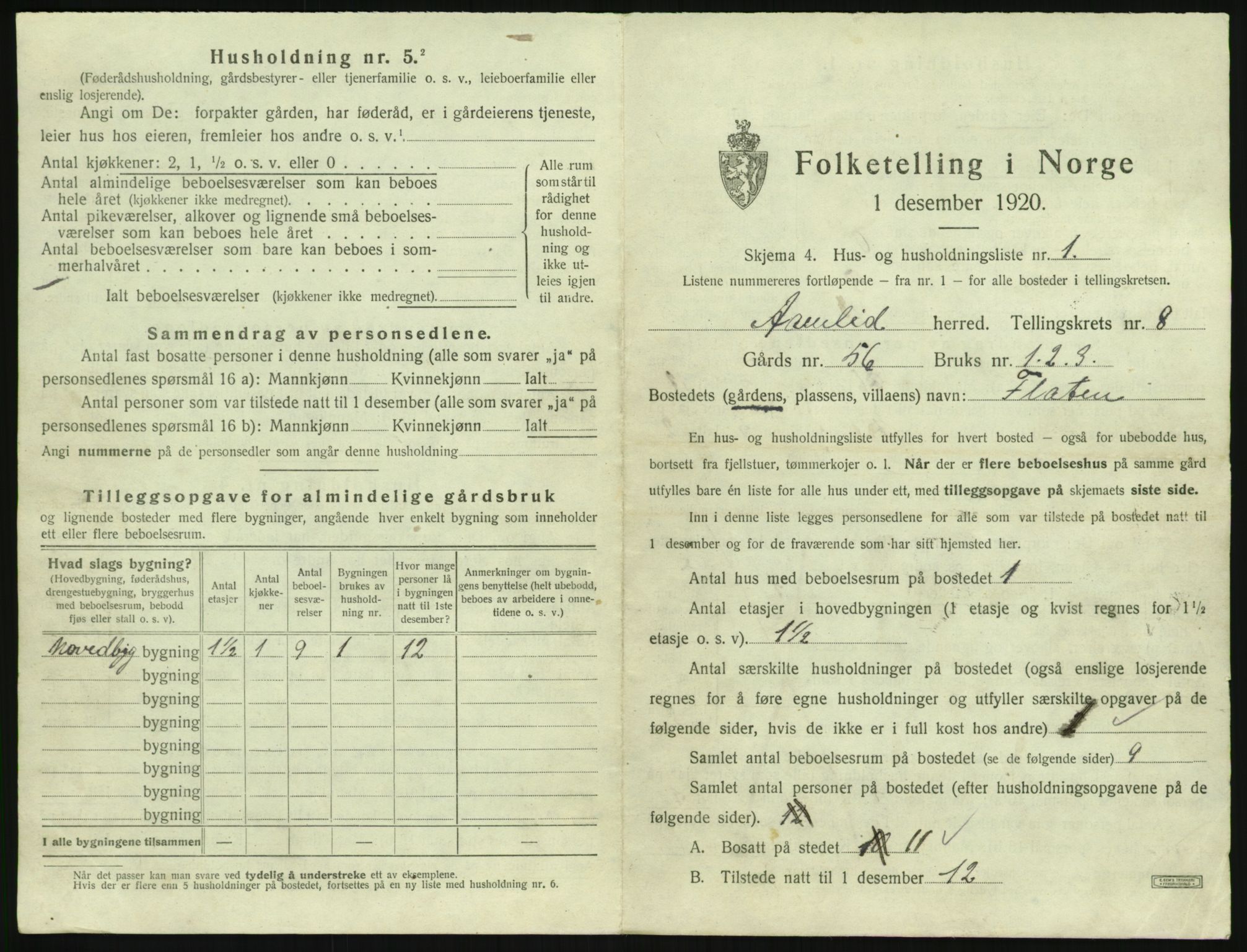 SAK, 1920 census for Åmli, 1920, p. 475