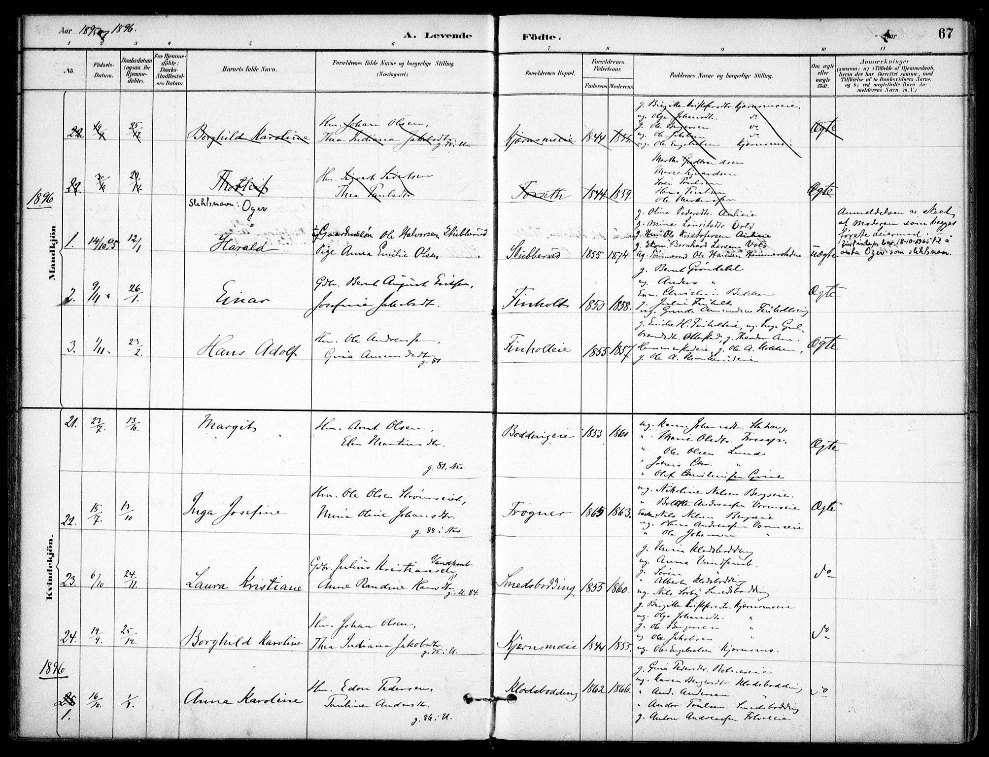 Nes prestekontor Kirkebøker, SAO/A-10410/F/Fc/L0002: Parish register (official) no. IIi 2, 1882-1916, p. 67