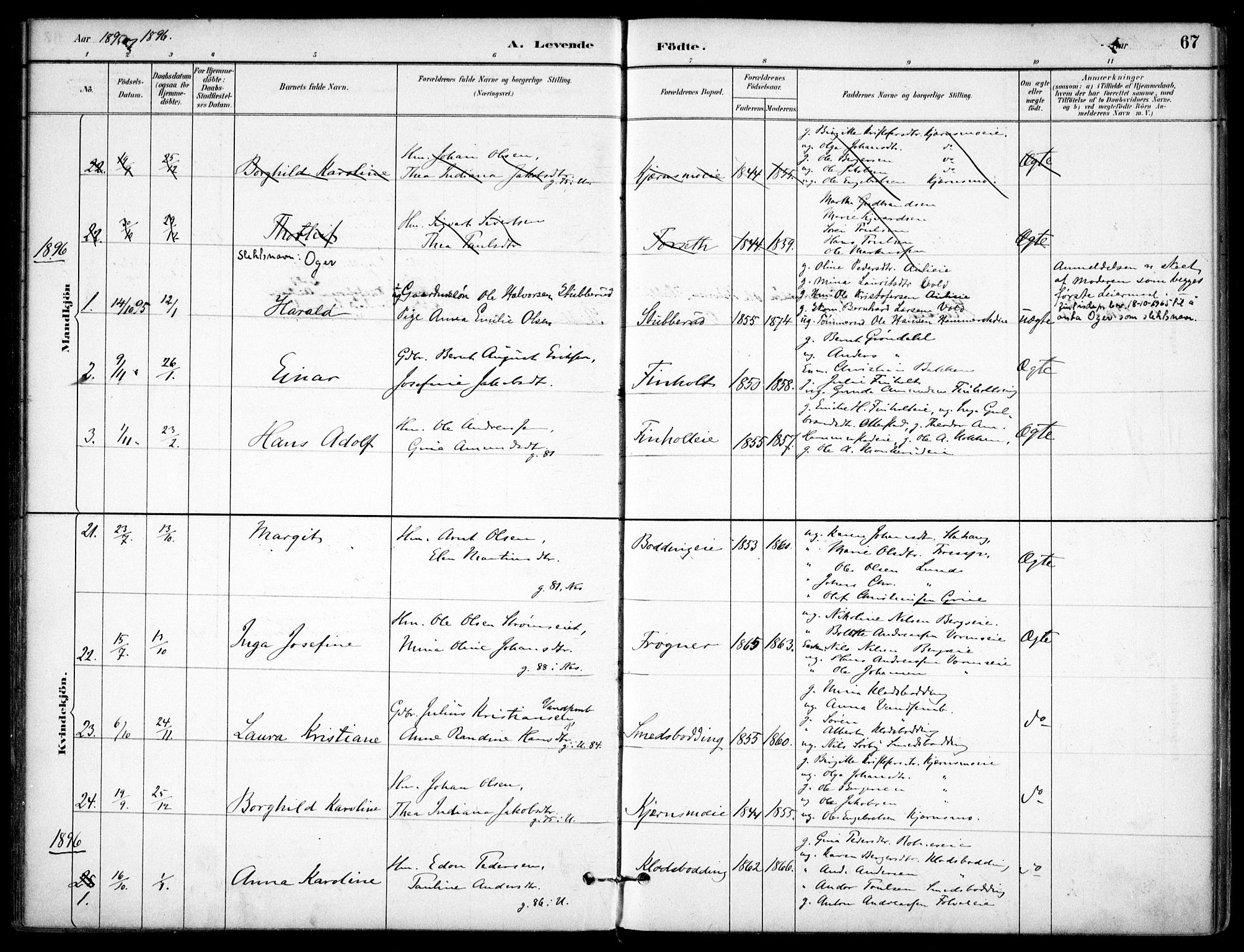 Nes prestekontor Kirkebøker, AV/SAO-A-10410/F/Fc/L0002: Parish register (official) no. IIi 2, 1882-1916, p. 67