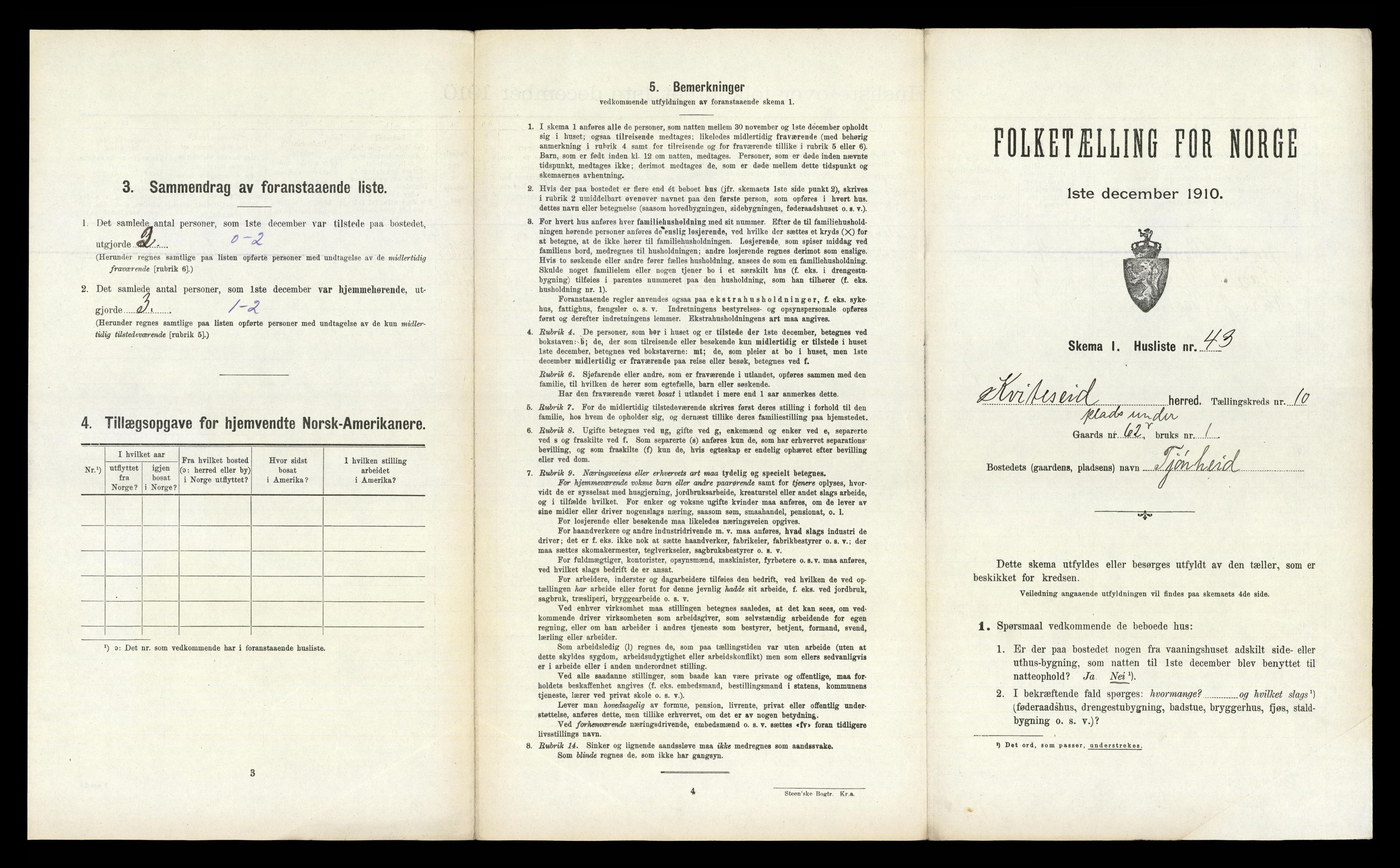 RA, 1910 census for Kviteseid, 1910, p. 954