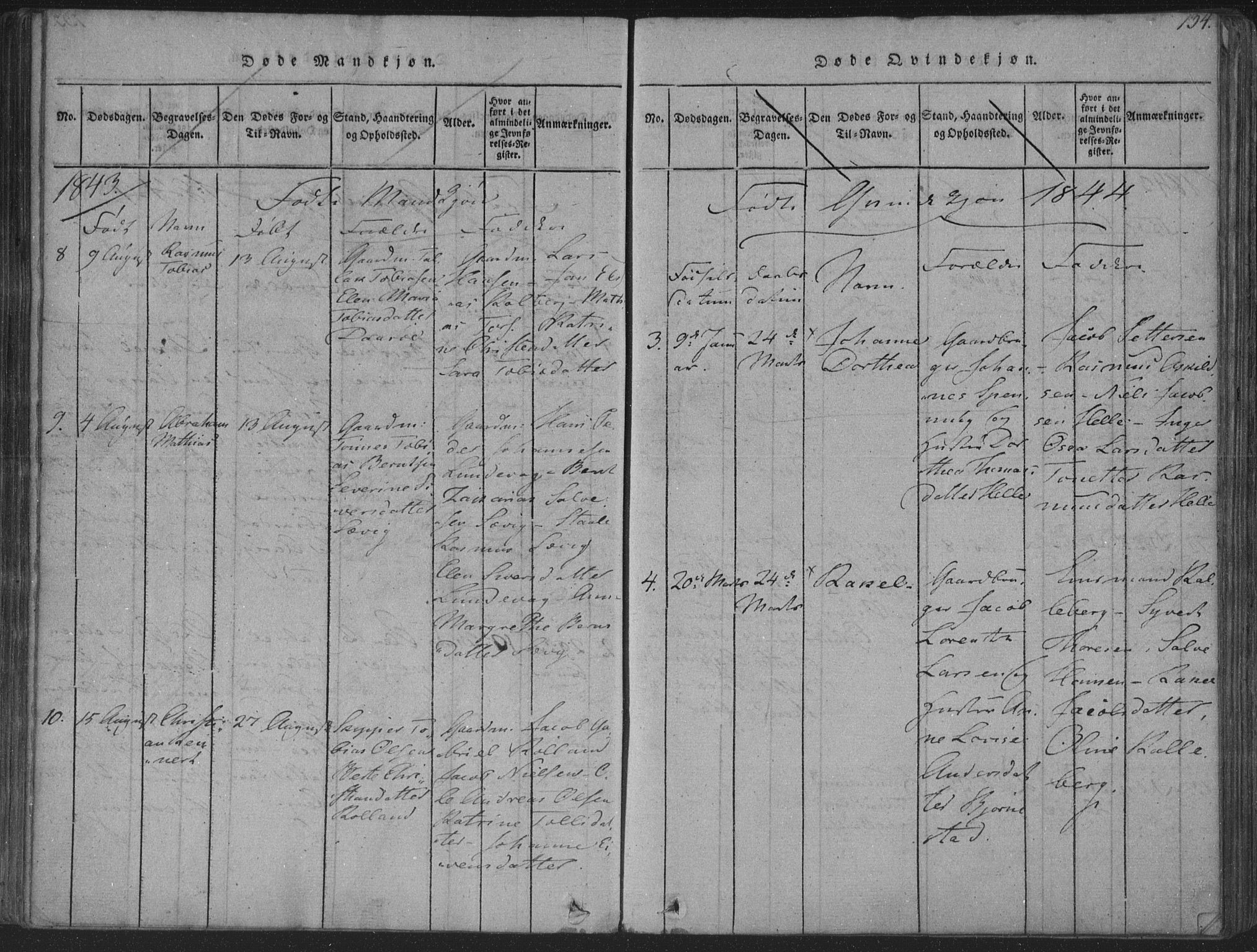 Herad sokneprestkontor, AV/SAK-1111-0018/F/Fa/Fab/L0002: Parish register (official) no. A 2, 1816-1844, p. 134