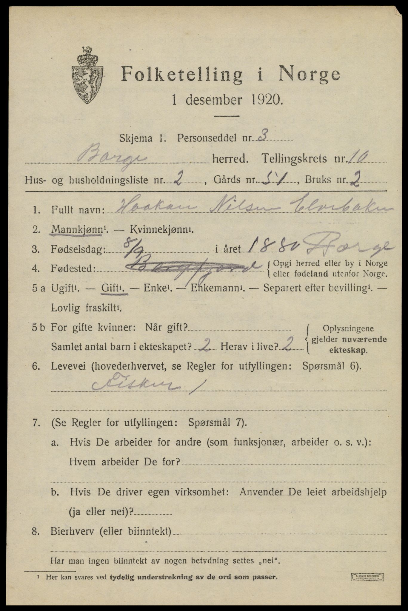 SAT, 1920 census for Borge, 1920, p. 8705