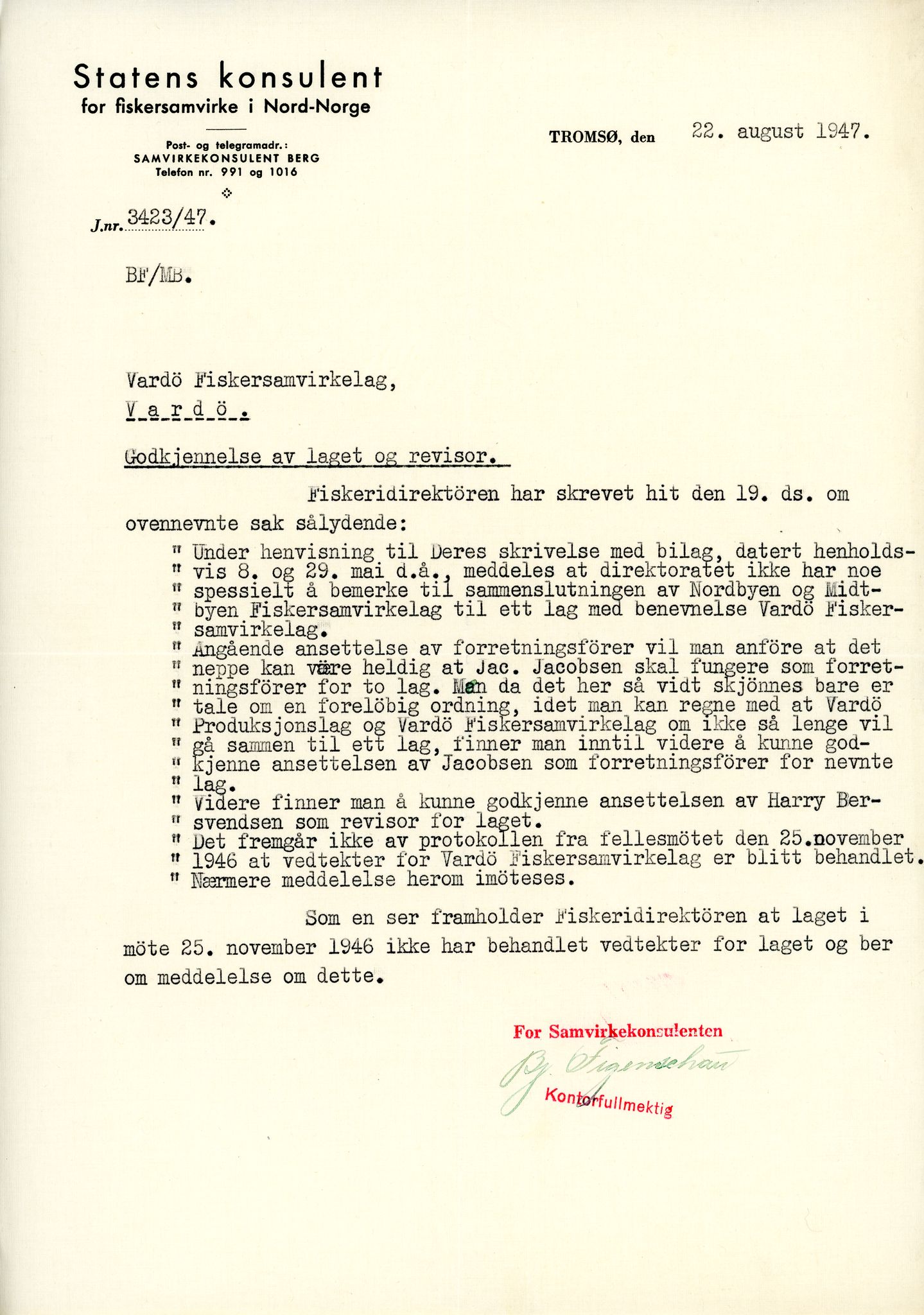 Vardø Fiskersamvirkelag, VAMU/A-0037/D/Da/L0006: Korrespondanse Re-St, 1947-1951
