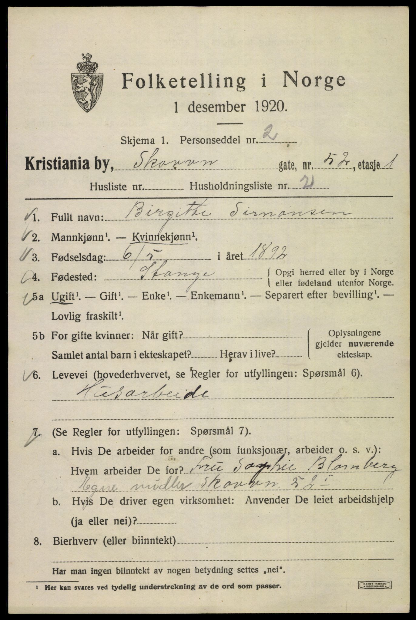 SAO, 1920 census for Kristiania, 1920, p. 517561