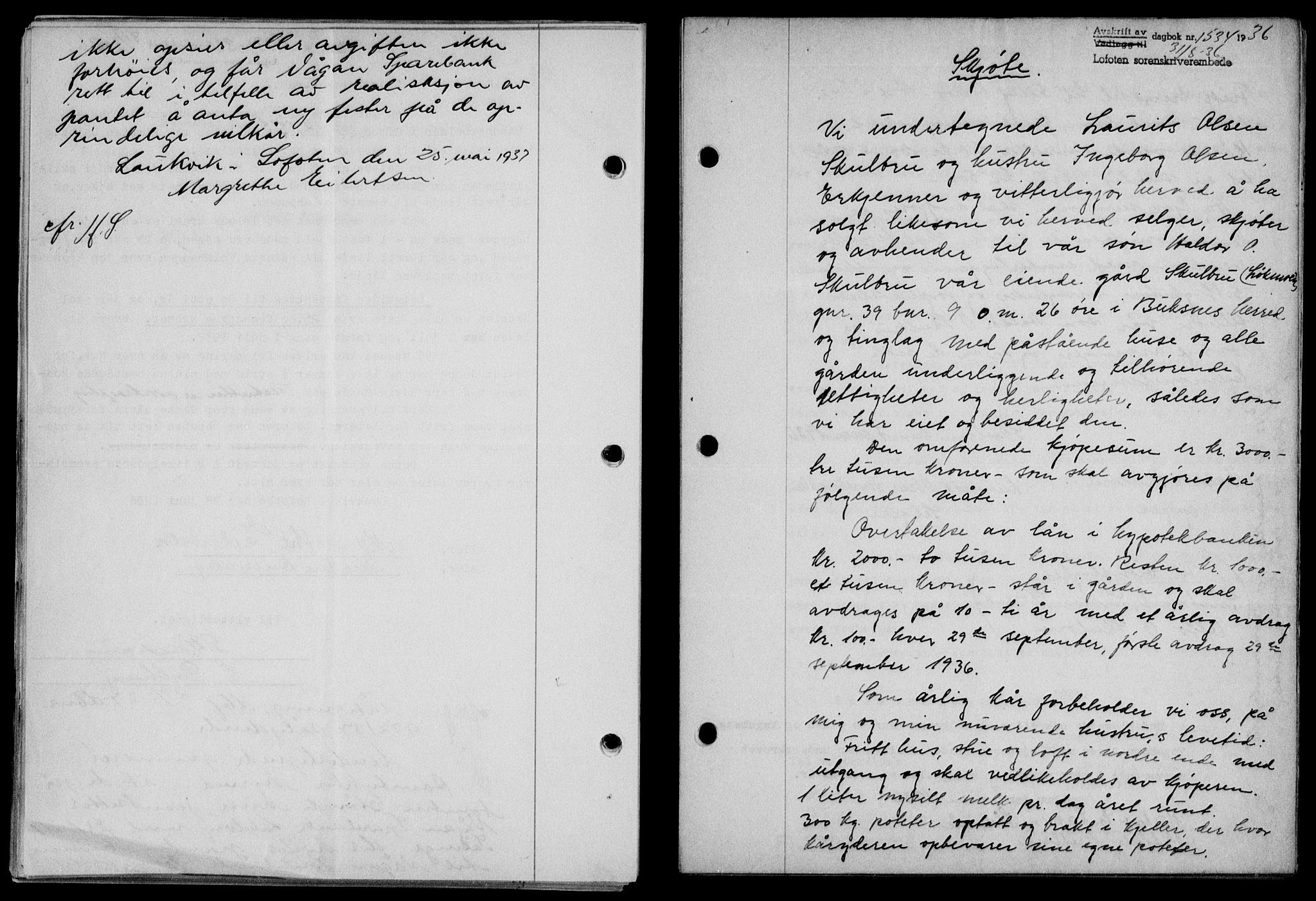 Lofoten sorenskriveri, SAT/A-0017/1/2/2C/L0001a: Mortgage book no. 1a, 1936-1937, Diary no: : 1534/1936