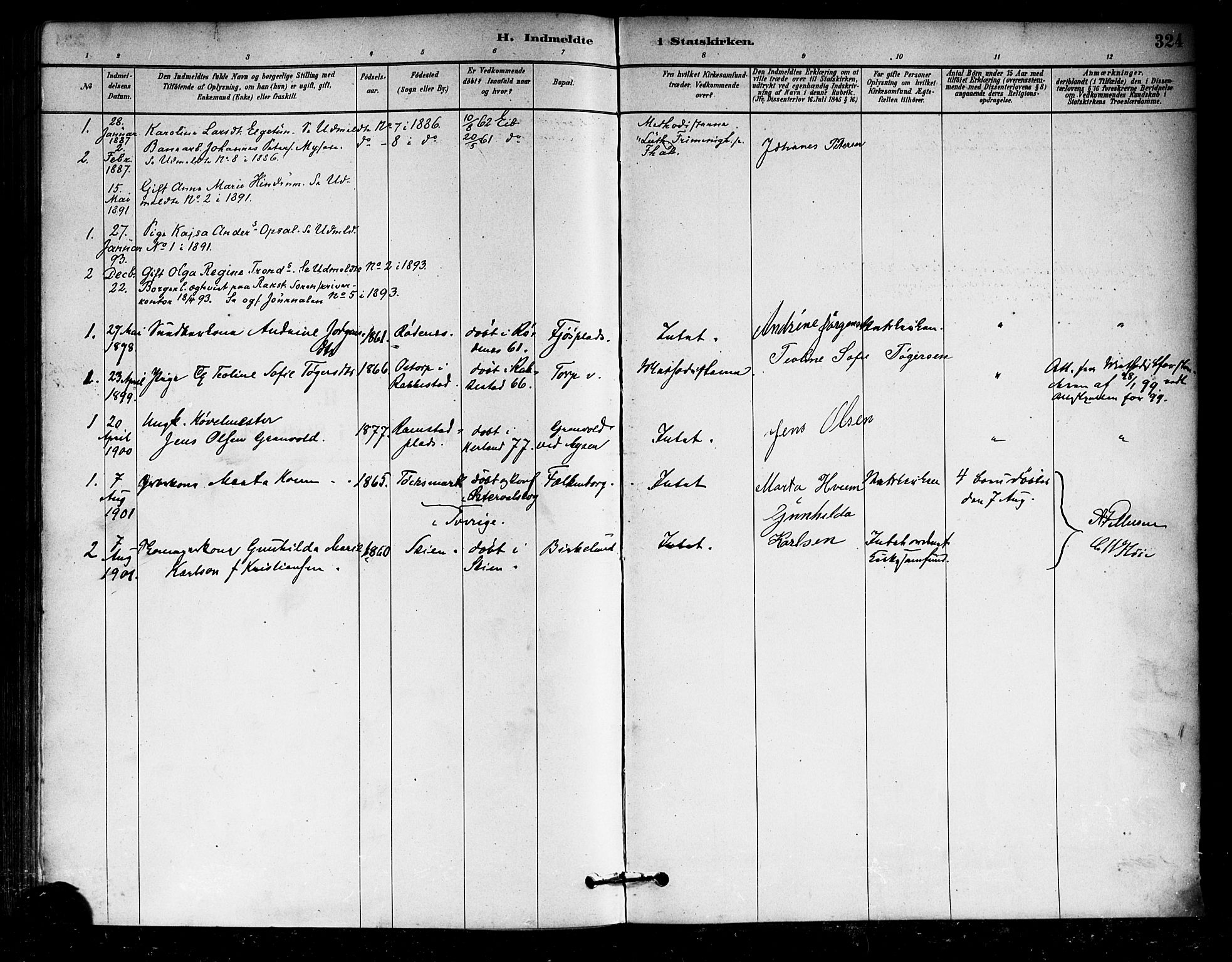 Eidsberg prestekontor Kirkebøker, SAO/A-10905/F/Fa/L0012: Parish register (official) no. I 12, 1879-1901, p. 324