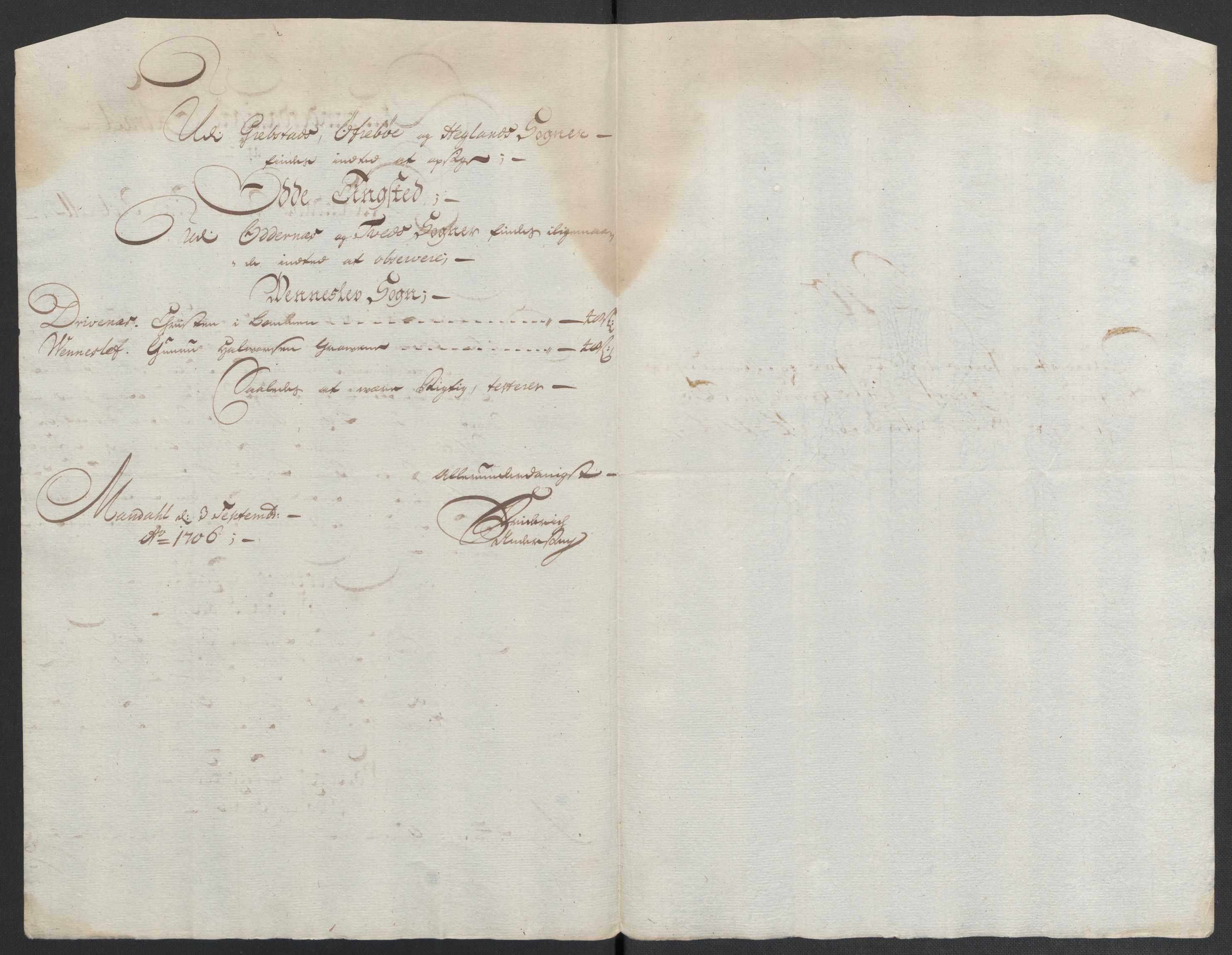 Rentekammeret inntil 1814, Reviderte regnskaper, Fogderegnskap, RA/EA-4092/R43/L2551: Fogderegnskap Lista og Mandal, 1705-1709, p. 302