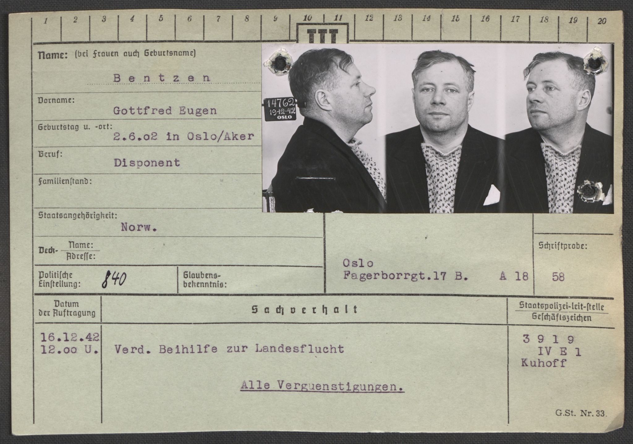 Befehlshaber der Sicherheitspolizei und des SD, AV/RA-RAFA-5969/E/Ea/Eaa/L0001: Register over norske fanger i Møllergata 19: A-Bj, 1940-1945, p. 963