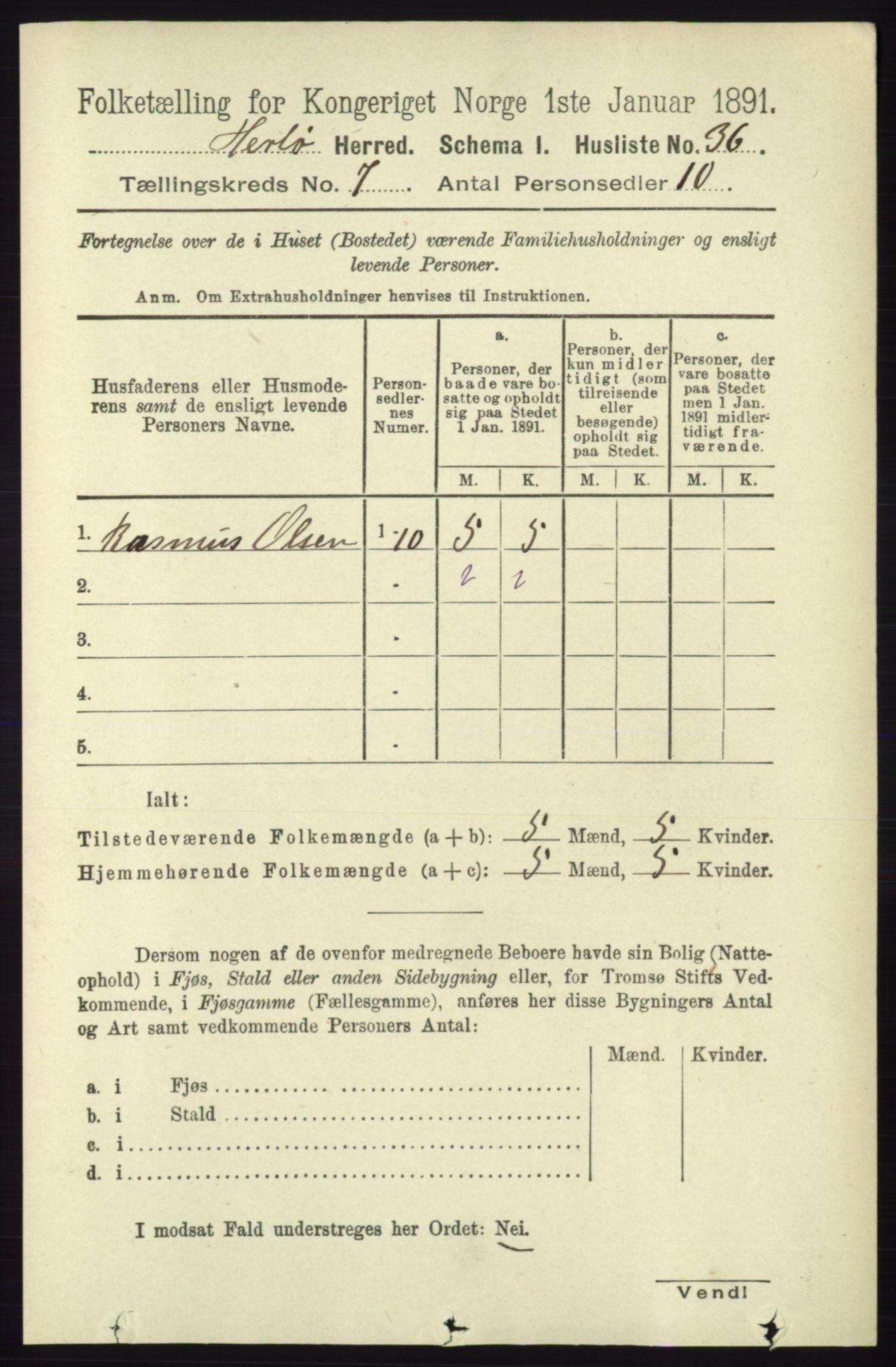 RA, 1891 census for 1258 Herdla, 1891, p. 3094