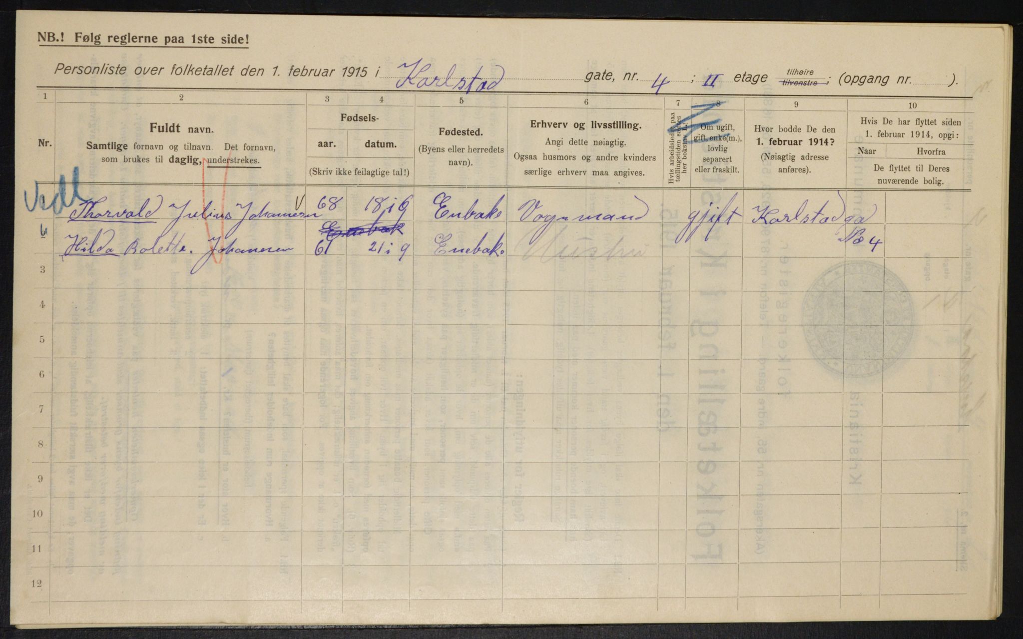 OBA, Municipal Census 1915 for Kristiania, 1915, p. 48472