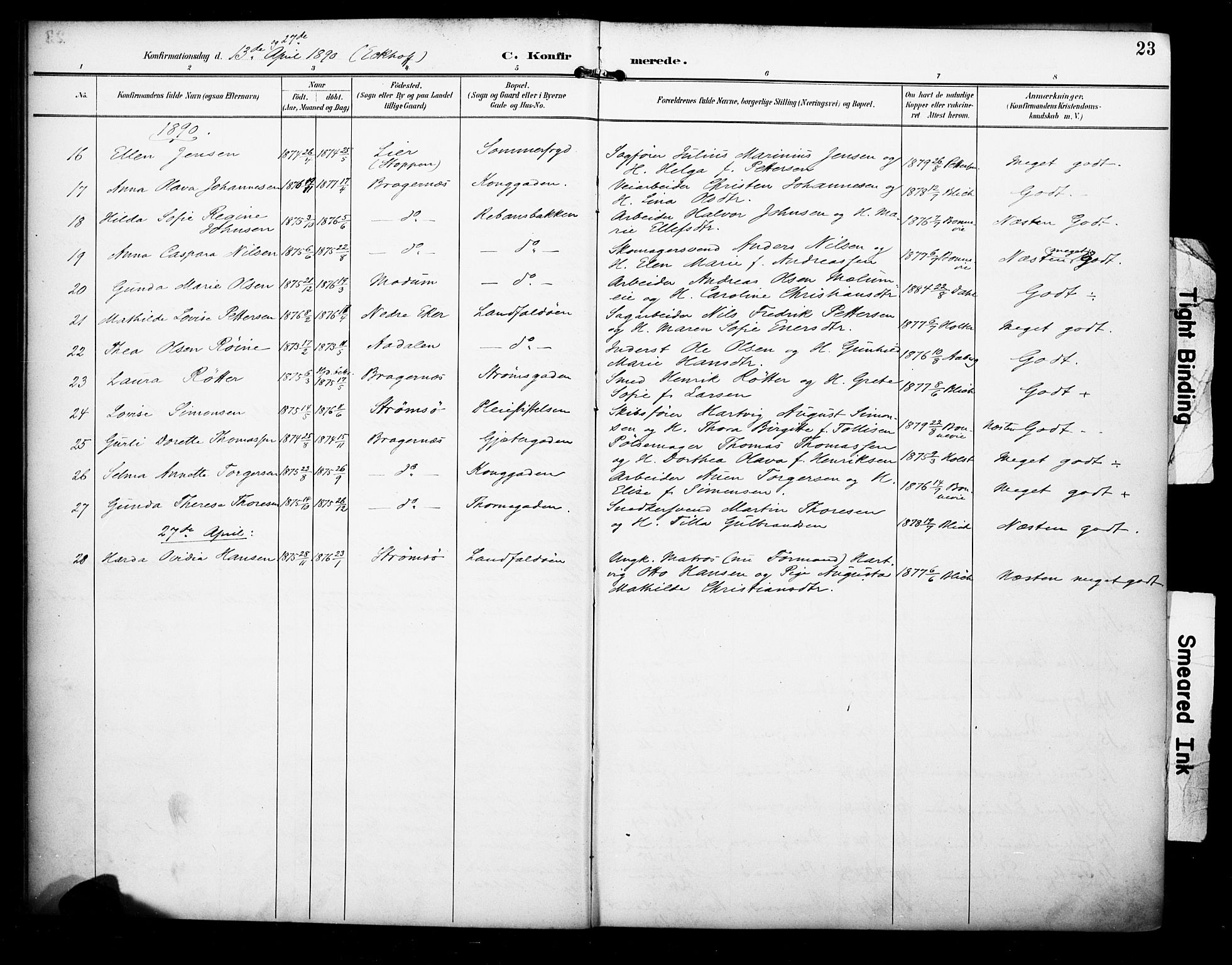 Bragernes kirkebøker, AV/SAKO-A-6/F/Fc/L0006: Parish register (official) no. III 6, 1888-1899, p. 23