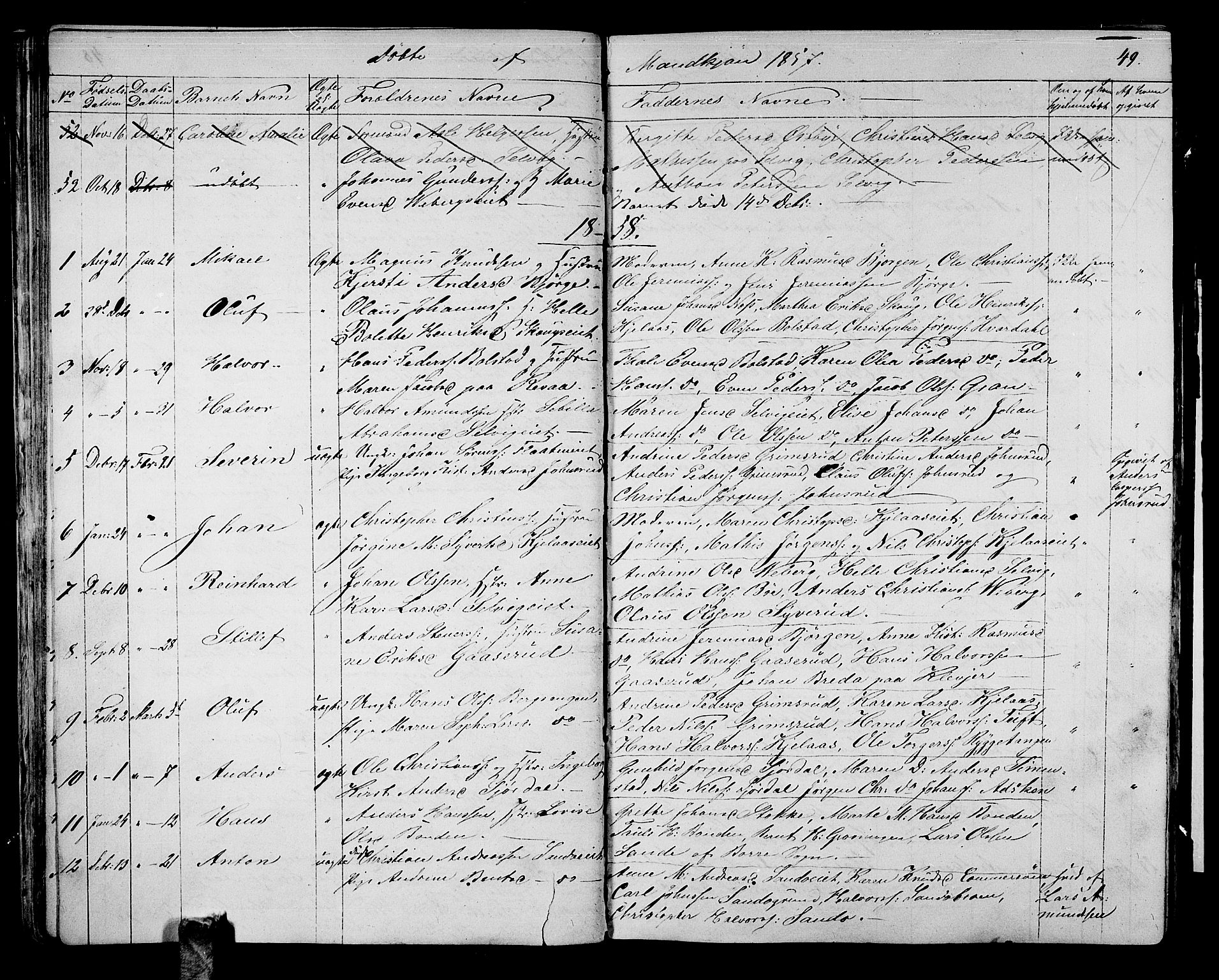 Sande Kirkebøker, AV/SAKO-A-53/G/Ga/L0002: Parish register (copy) no. 2, 1847-1863, p. 49