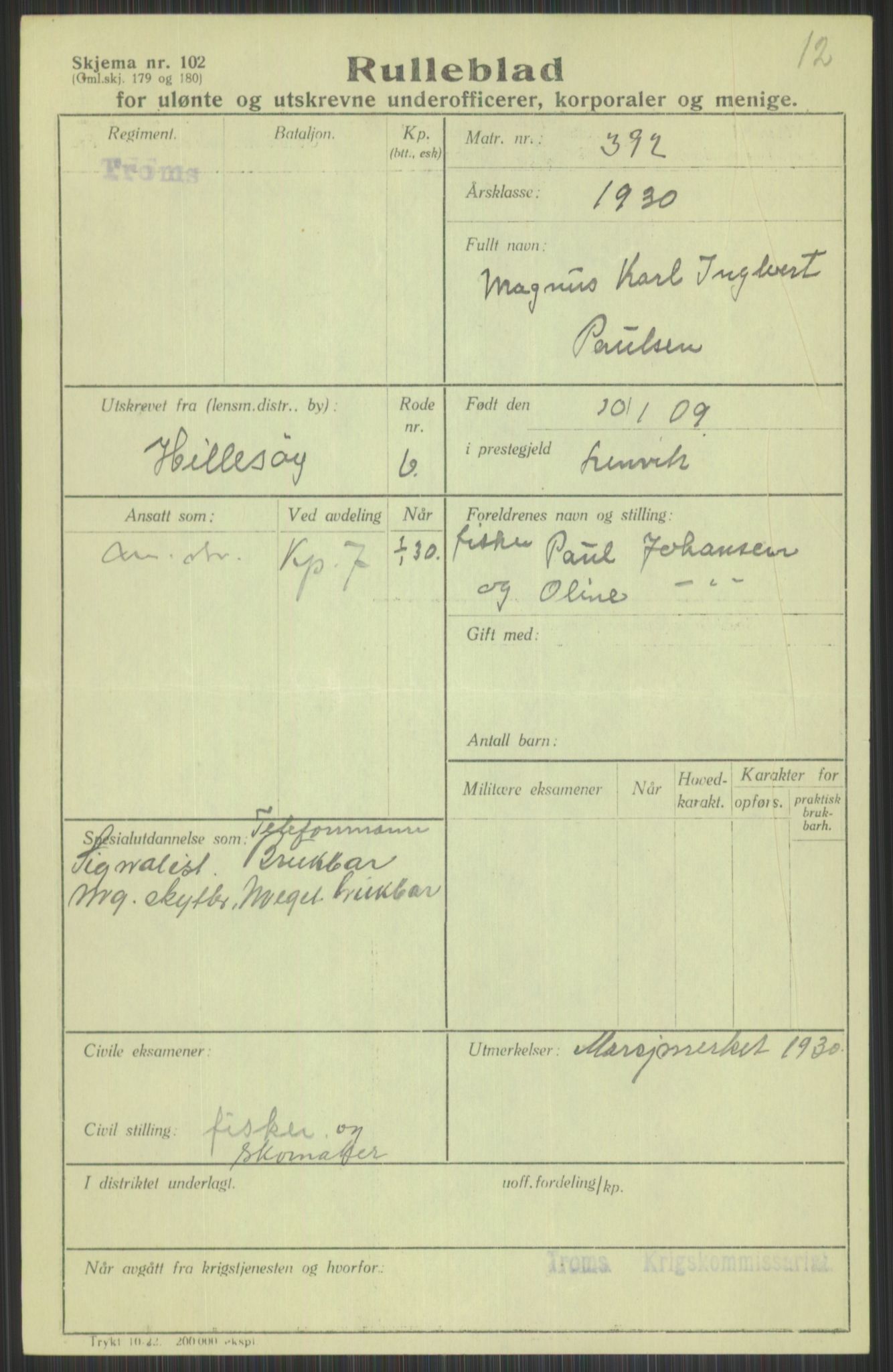 Forsvaret, Troms infanteriregiment nr. 16, AV/RA-RAFA-3146/P/Pa/L0014: Rulleblad for regimentets menige mannskaper, årsklasse 1930, 1930, p. 825