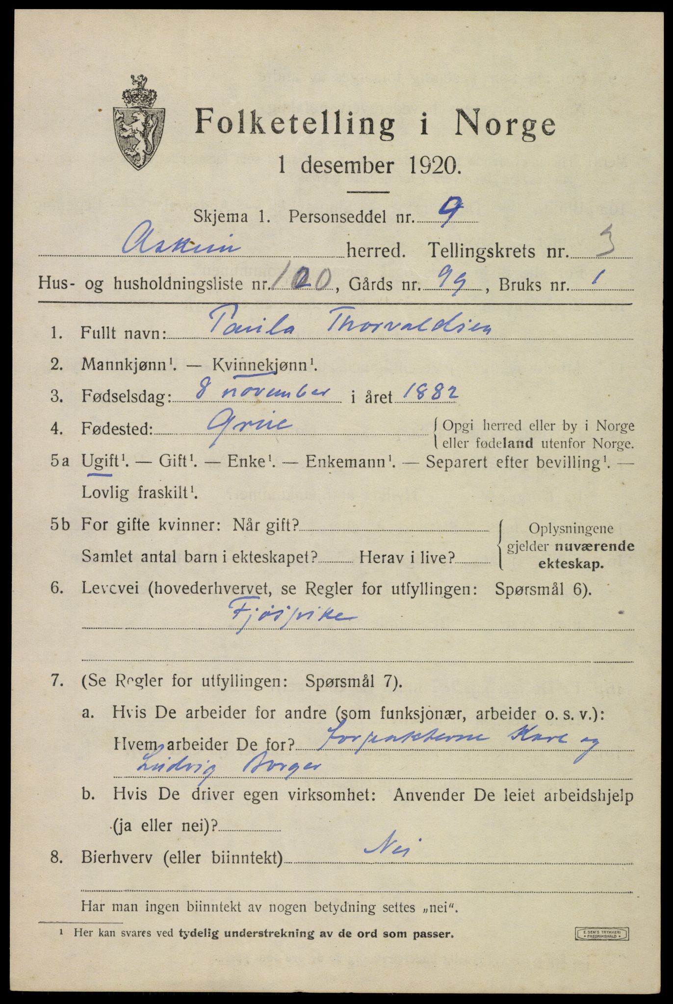 SAO, 1920 census for Askim, 1920, p. 7969