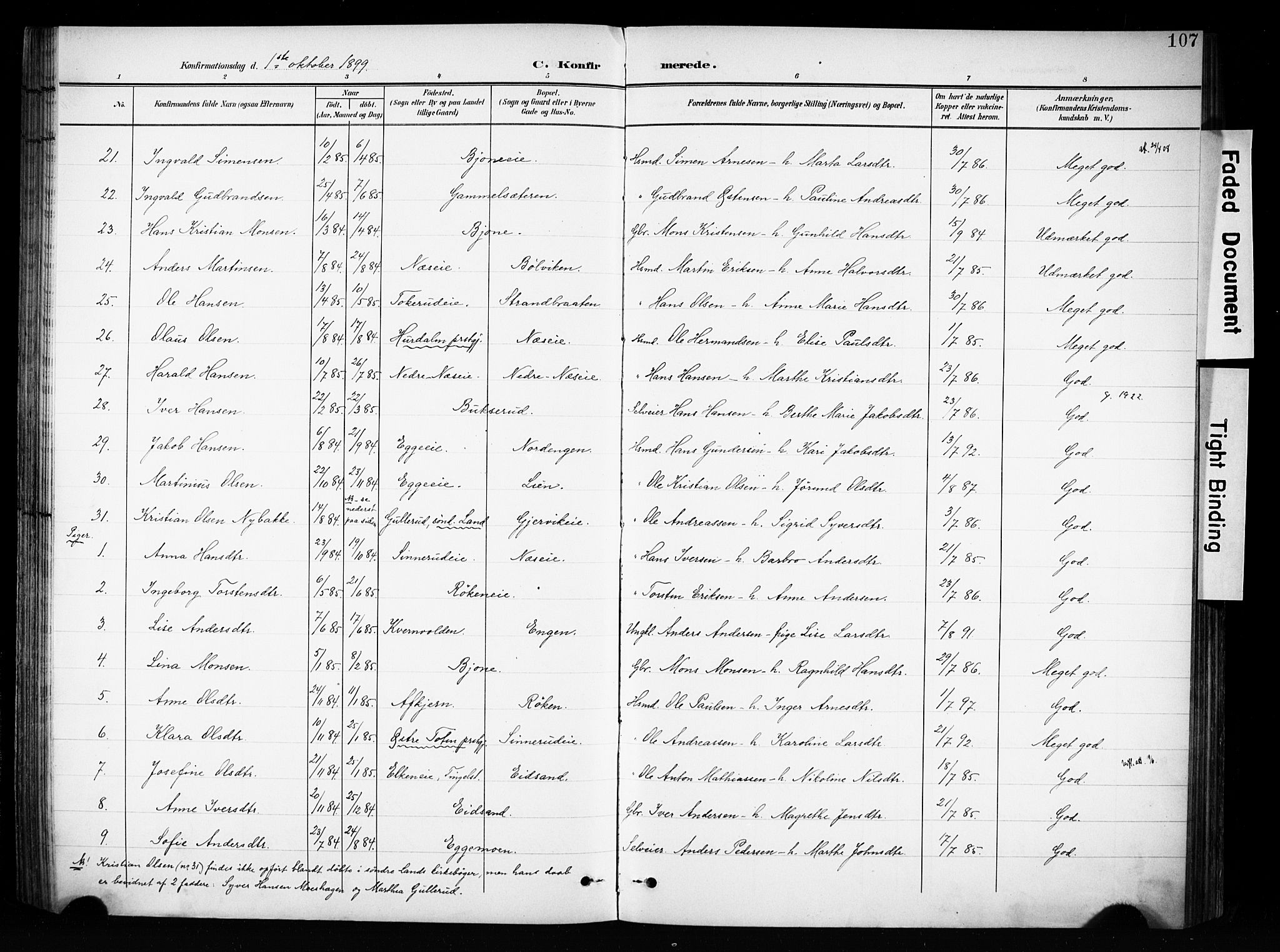 Brandbu prestekontor, SAH/PREST-114/H/Ha/Haa/L0001: Parish register (official) no. 1, 1900-1912, p. 107
