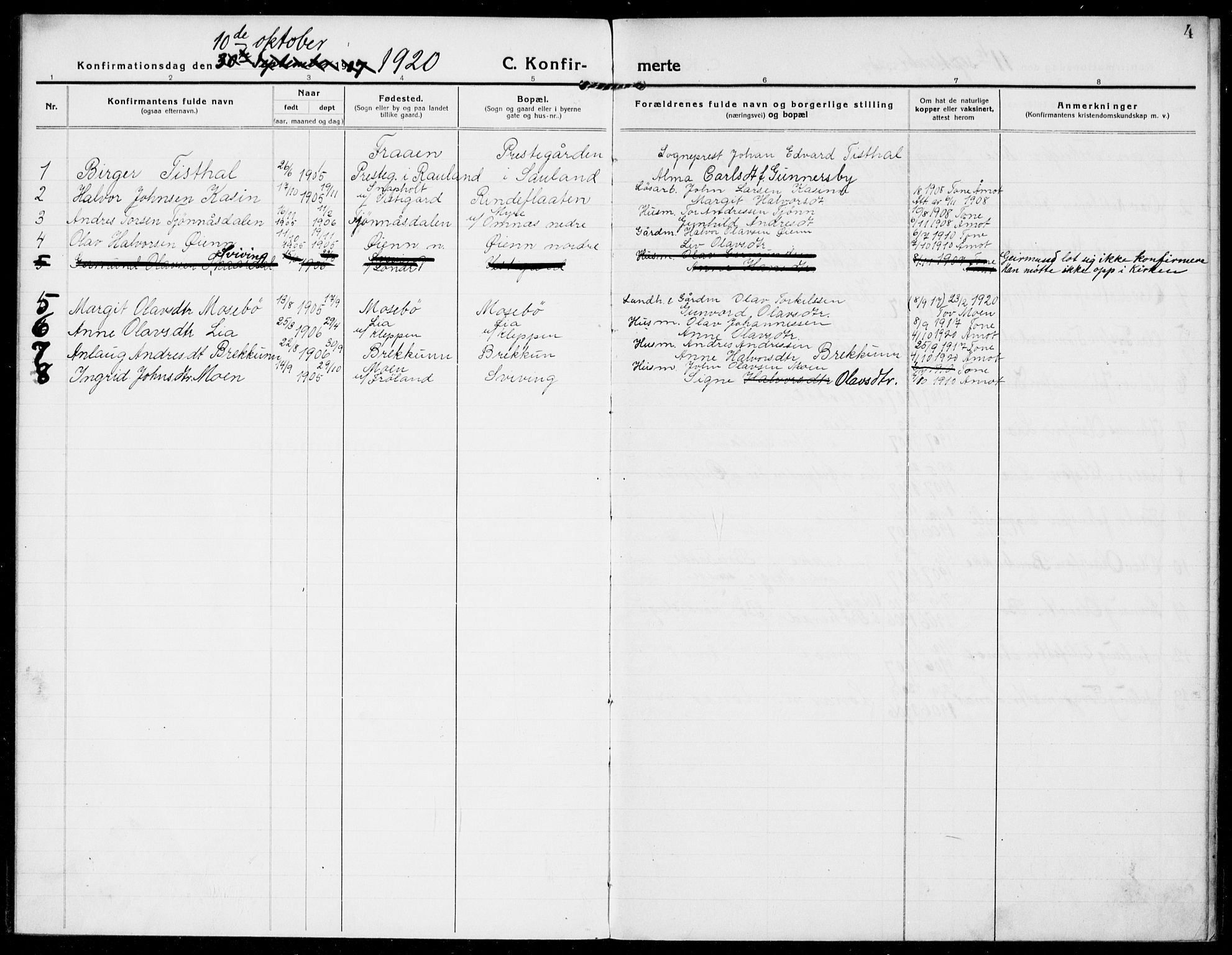 Hjartdal kirkebøker, SAKO/A-270/F/Fb/L0003: Parish register (official) no. II 3, 1920-1932, p. 4