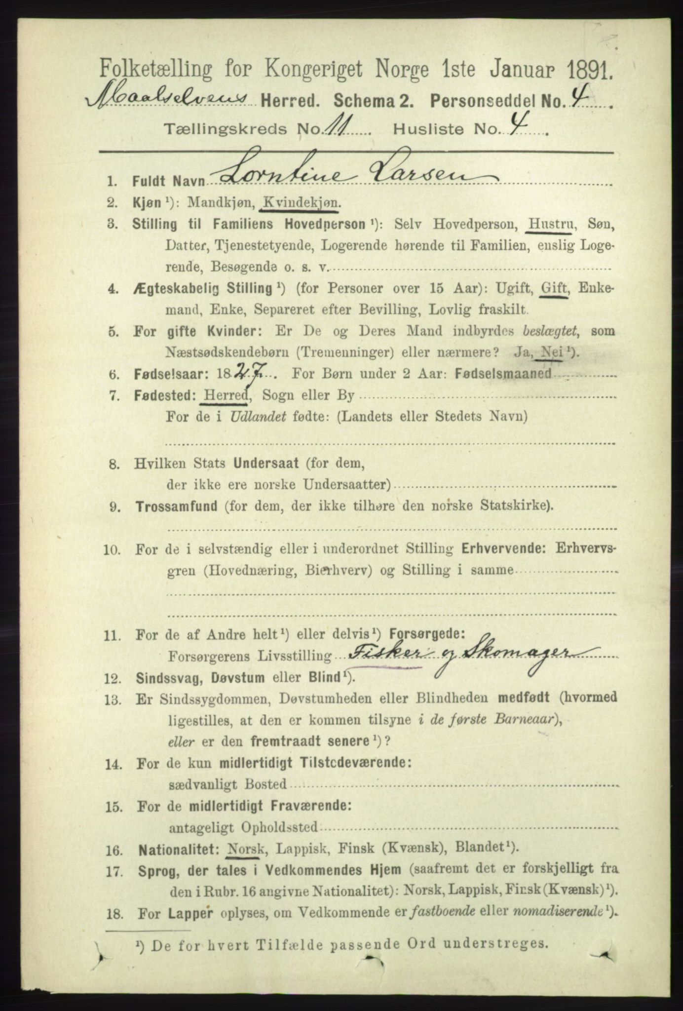 RA, 1891 census for 1924 Målselv, 1891, p. 3297