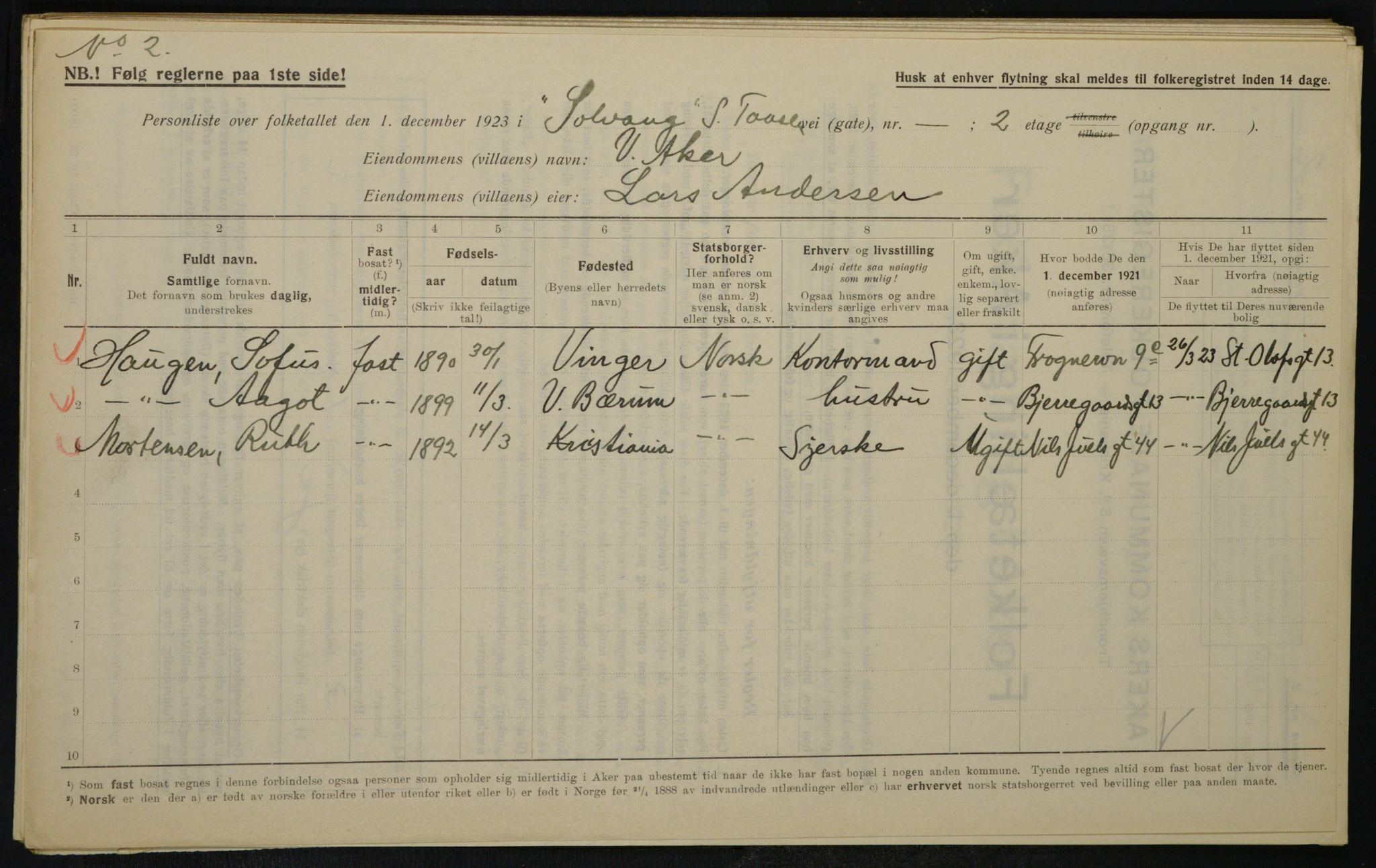 , Municipal Census 1923 for Aker, 1923, p. 18982