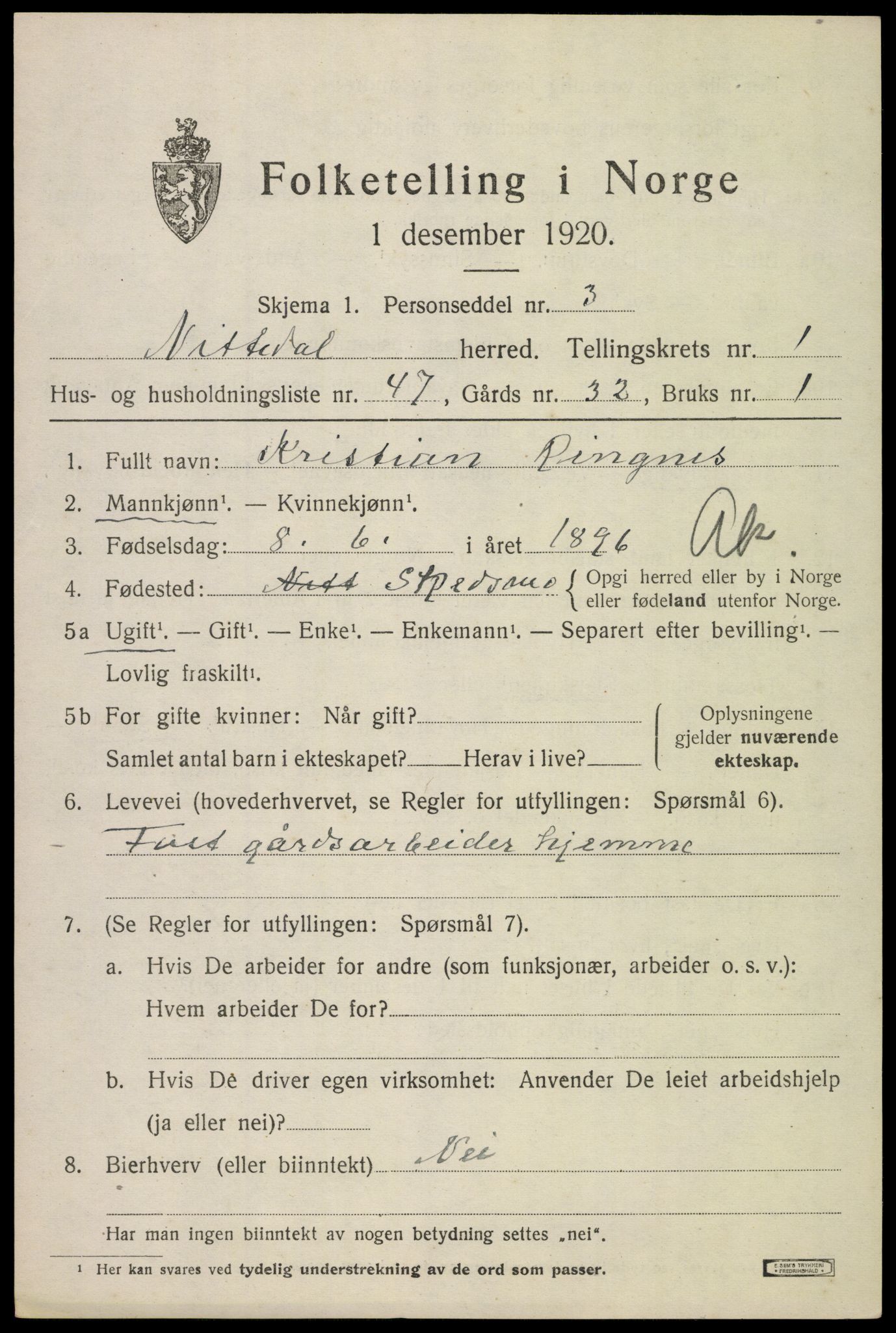 SAO, 1920 census for Nittedal, 1920, p. 1760