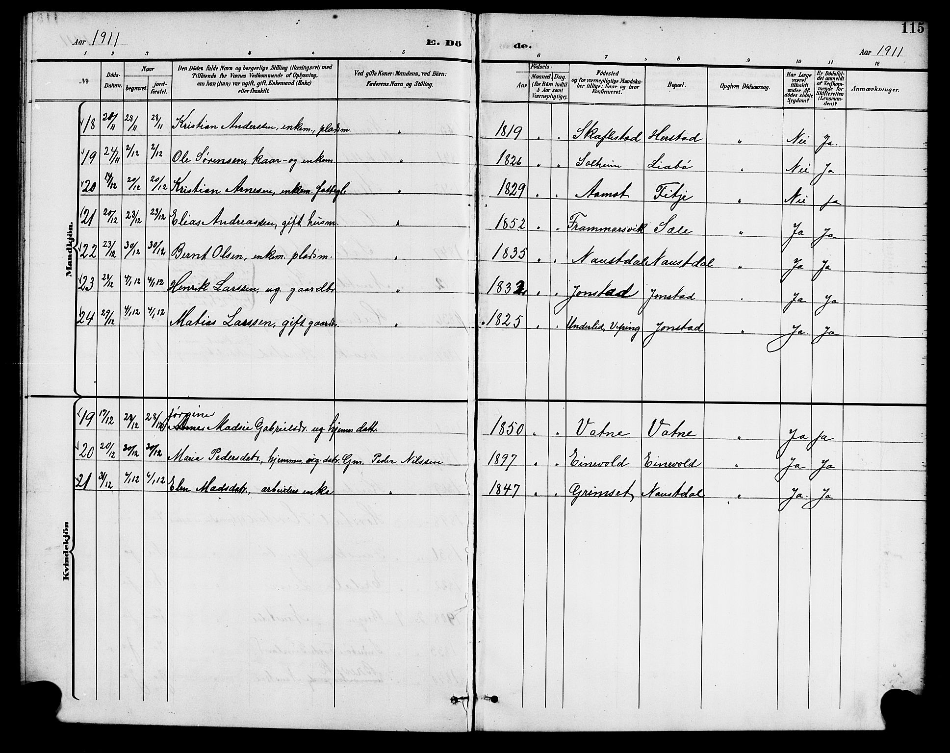 Førde sokneprestembete, SAB/A-79901/H/Hab/Habd/L0005: Parish register (copy) no. D 5, 1898-1911, p. 115