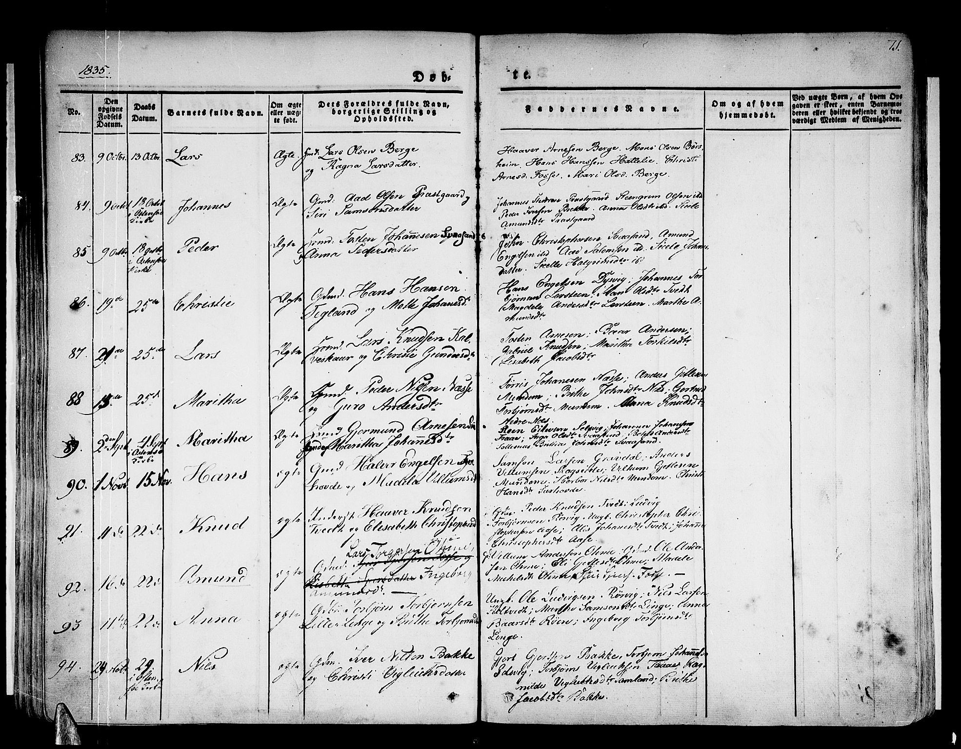 Strandebarm sokneprestembete, AV/SAB-A-78401/H/Haa: Parish register (official) no. A 6, 1826-1843, p. 71