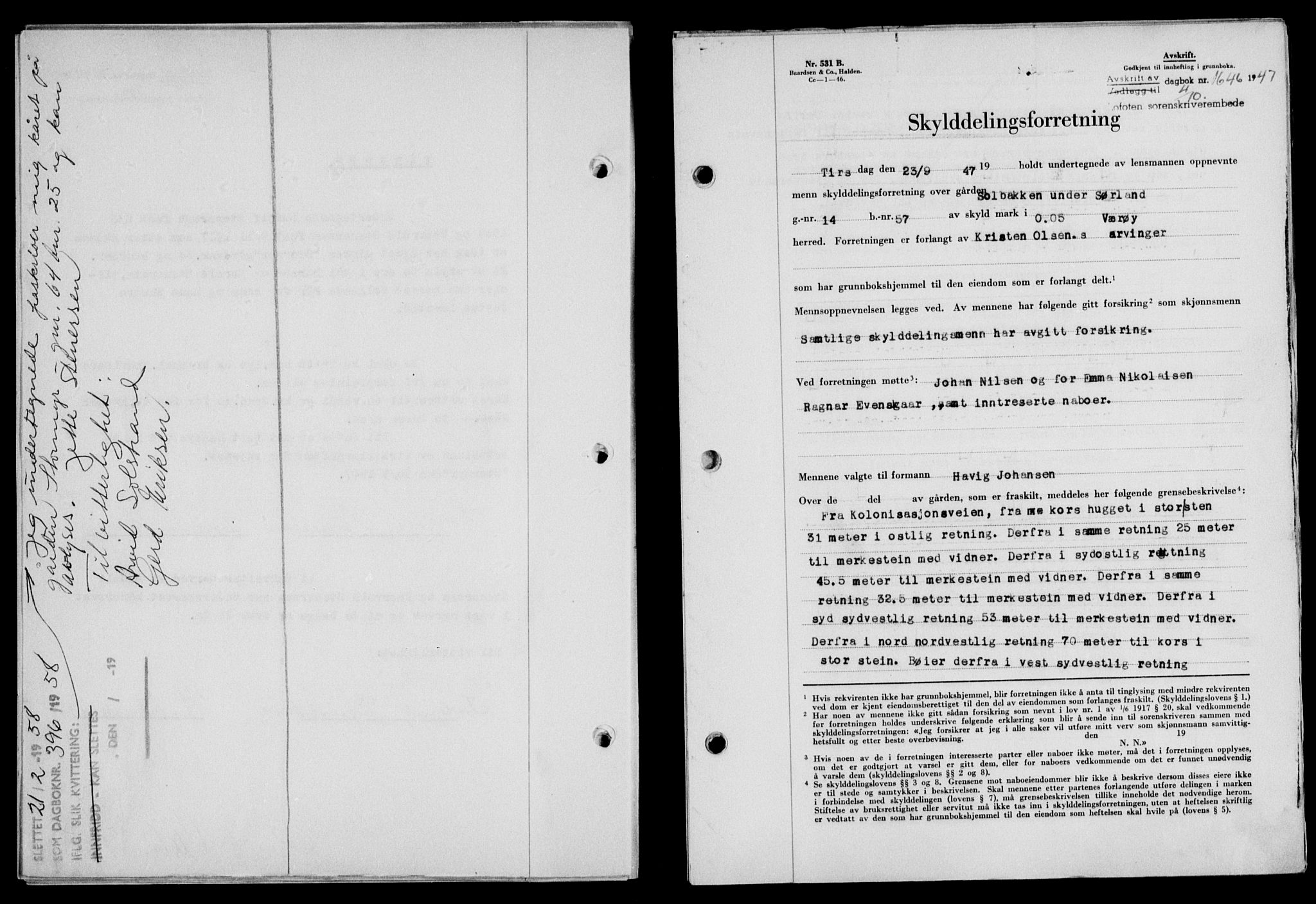 Lofoten sorenskriveri, SAT/A-0017/1/2/2C/L0017a: Mortgage book no. 17a, 1947-1948, Diary no: : 1646/1947