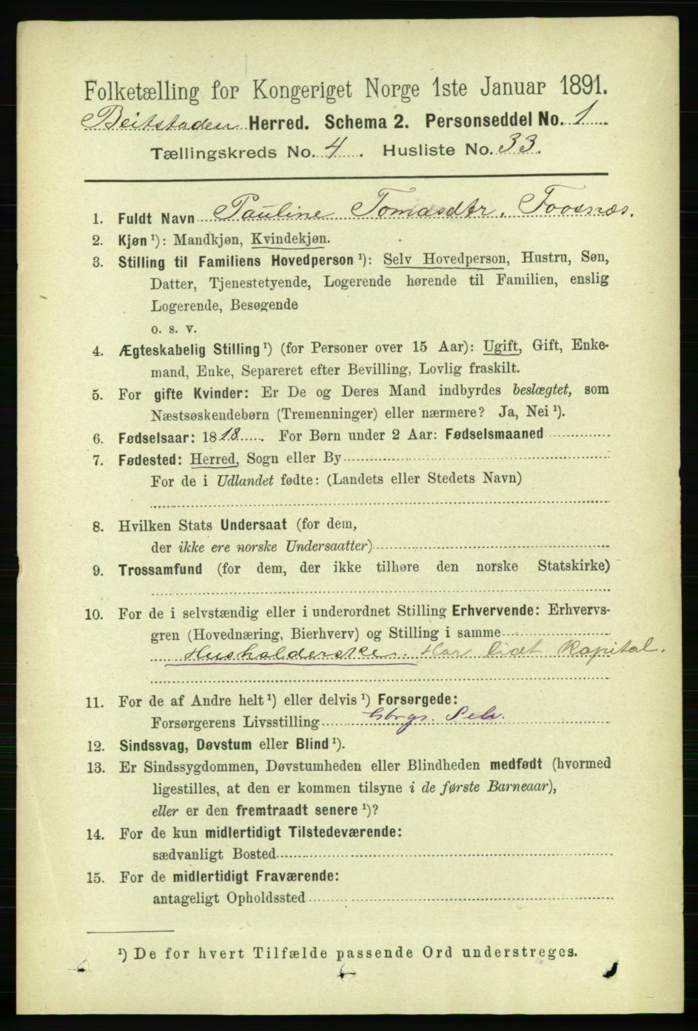 RA, 1891 census for 1727 Beitstad, 1891, p. 1198