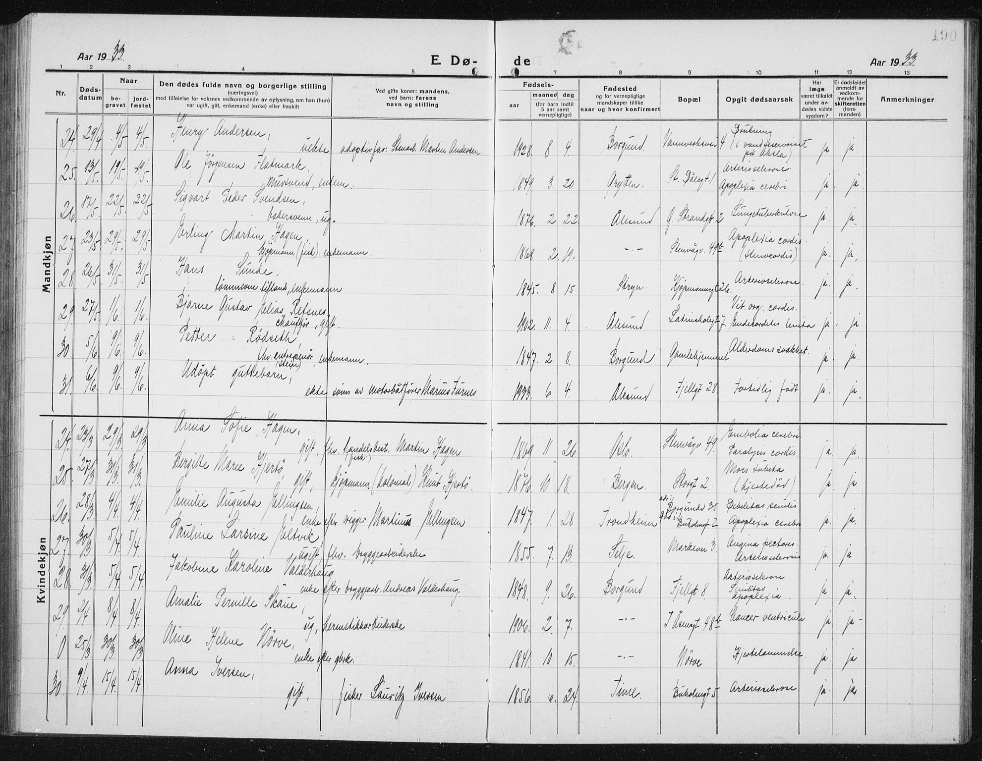 Ministerialprotokoller, klokkerbøker og fødselsregistre - Møre og Romsdal, AV/SAT-A-1454/529/L0474: Parish register (copy) no. 529C11, 1918-1938, p. 190