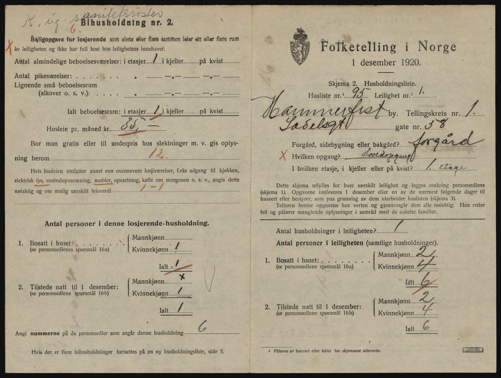 SATØ, 1920 census for Hammerfest, 1920, p. 1310