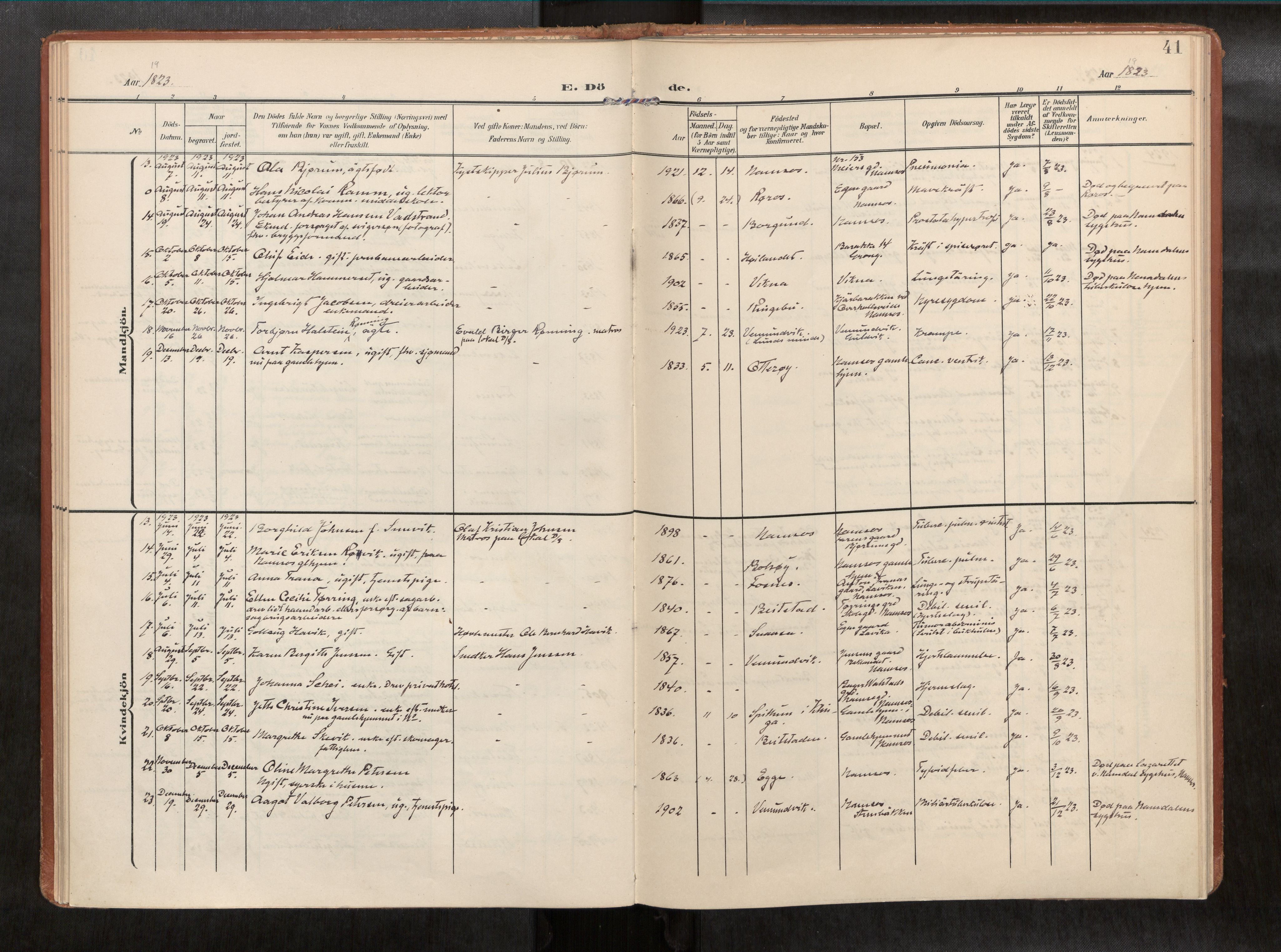 Ministerialprotokoller, klokkerbøker og fødselsregistre - Nord-Trøndelag, AV/SAT-A-1458/768/L0579b: Parish register (official) no. 768A15, 1908-1945, p. 41