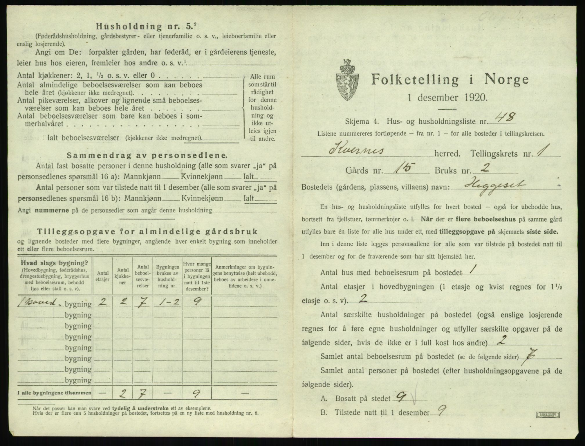 SAT, 1920 census for Kvernes, 1920, p. 113