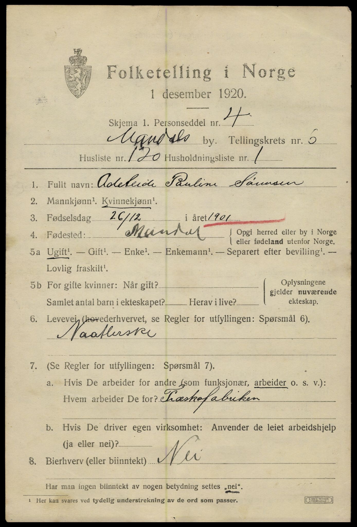 SAK, 1920 census for Mandal, 1920, p. 10337