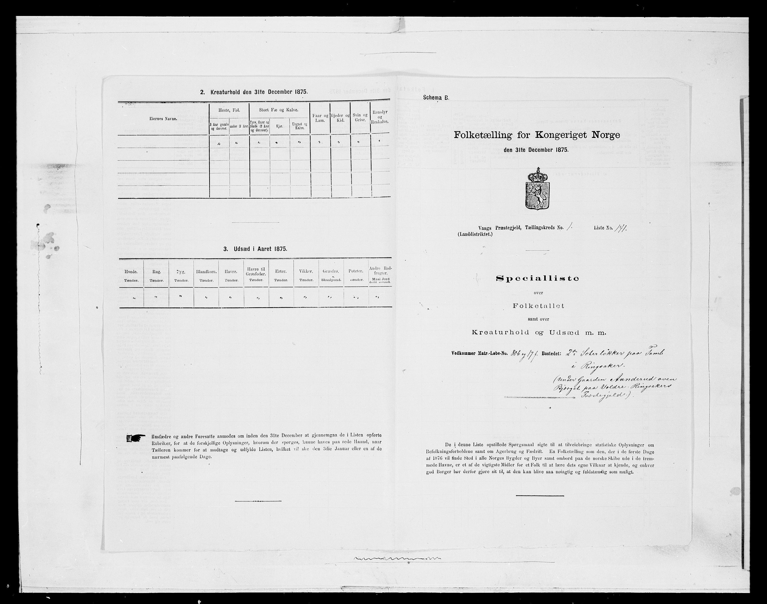 SAH, 1875 census for 0414L Vang/Vang og Furnes, 1875, p. 446