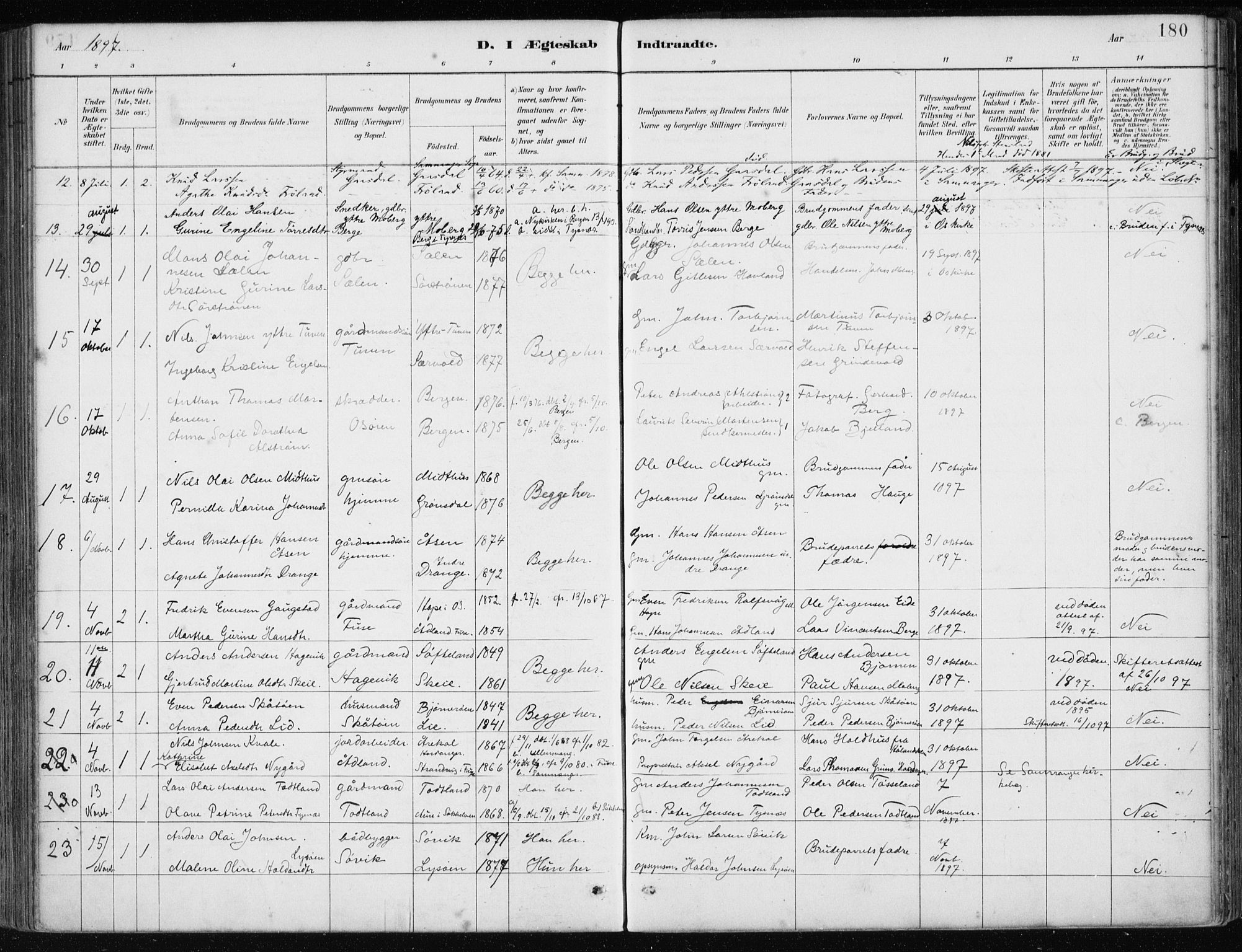 Os sokneprestembete, SAB/A-99929: Parish register (official) no. B 1, 1885-1902, p. 180