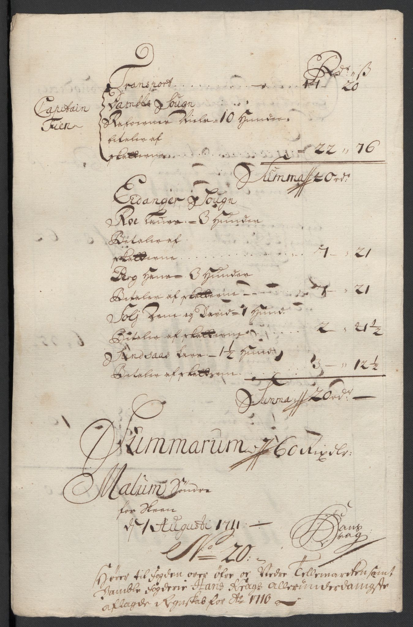 Rentekammeret inntil 1814, Reviderte regnskaper, Fogderegnskap, AV/RA-EA-4092/R36/L2119: Fogderegnskap Øvre og Nedre Telemark og Bamble, 1710, p. 133