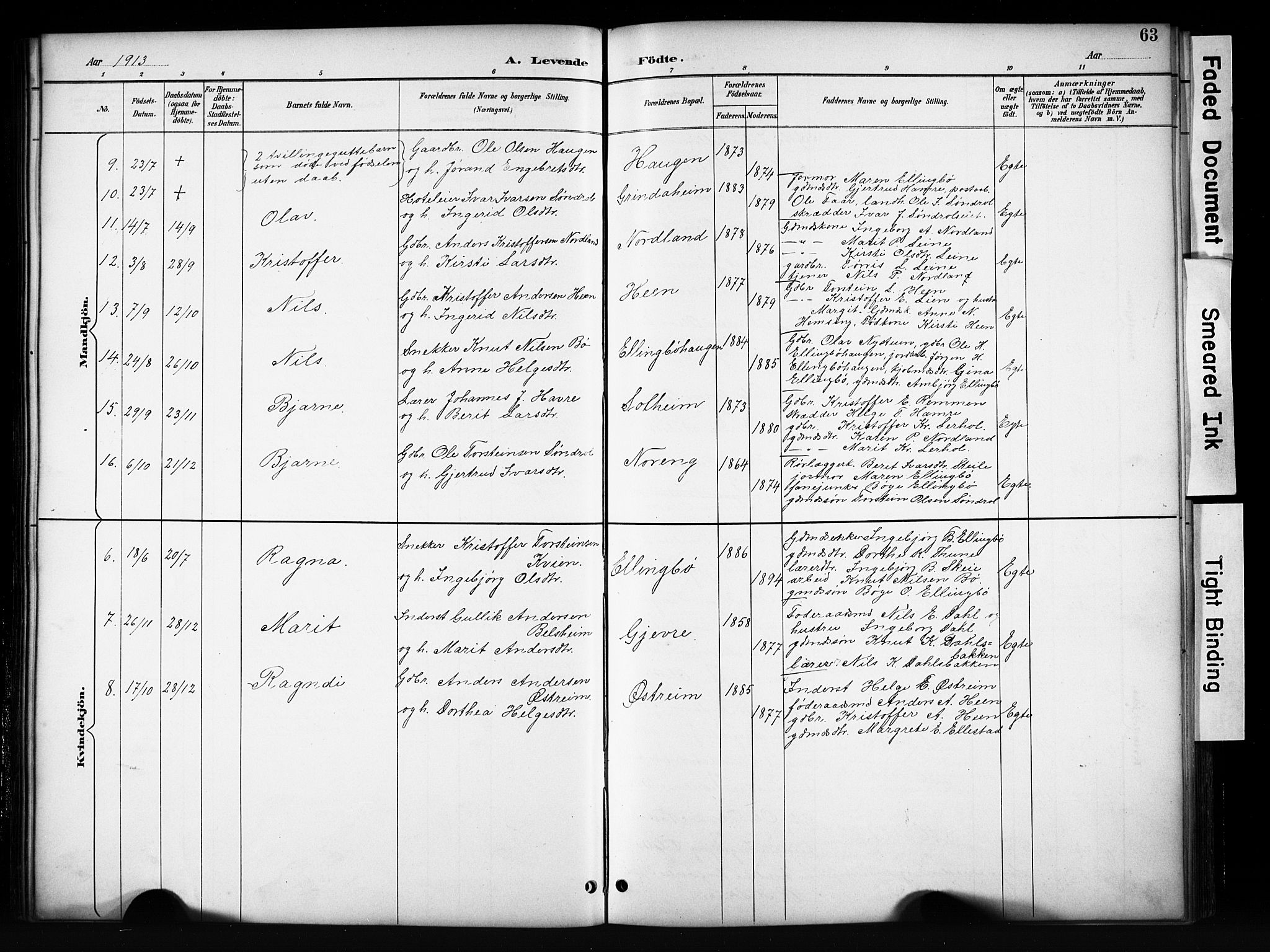 Vang prestekontor, Valdres, AV/SAH-PREST-140/H/Hb/L0006: Parish register (copy) no. 6, 1893-1918, p. 63