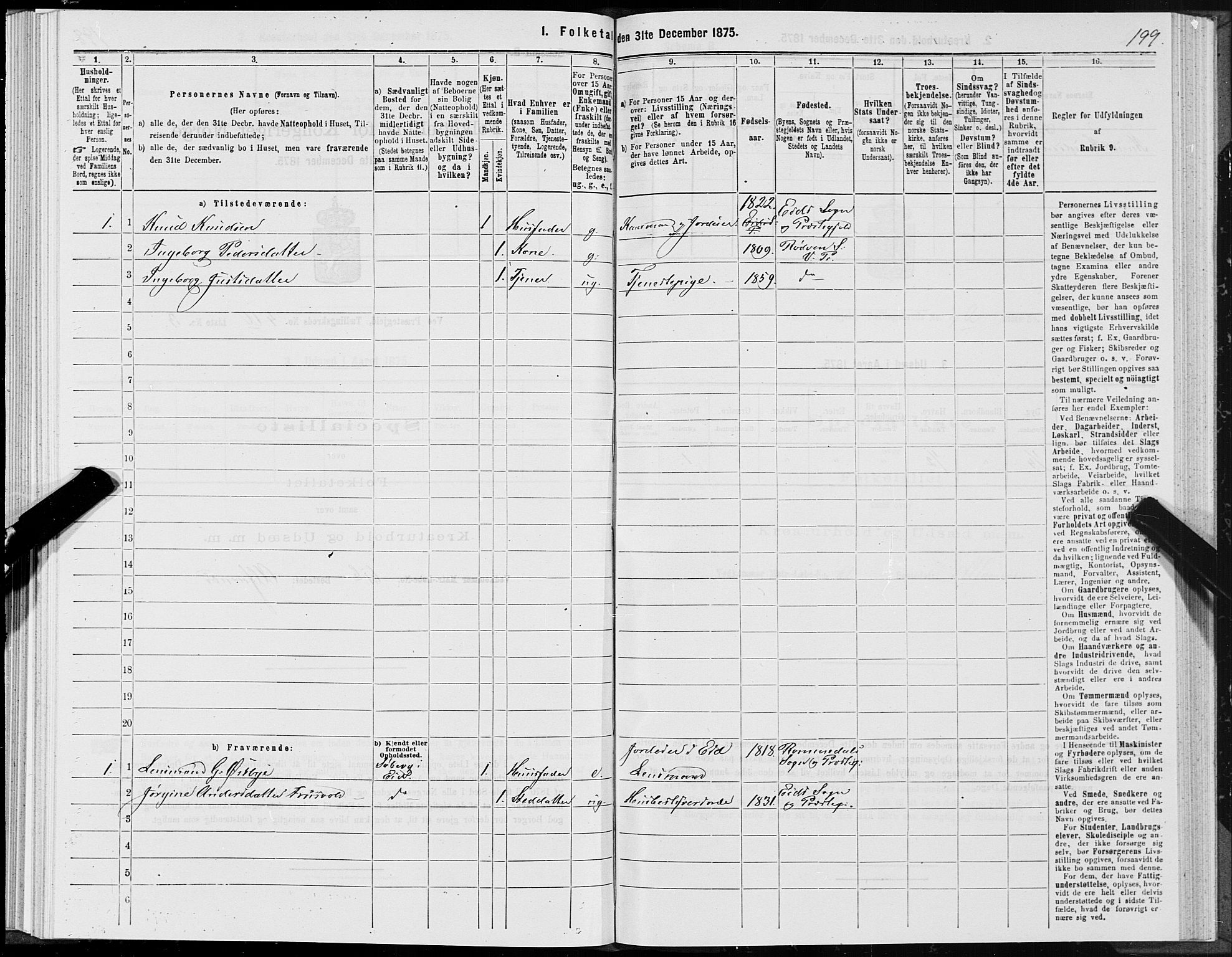 SAT, 1875 census for 1541P Veøy, 1875, p. 2199