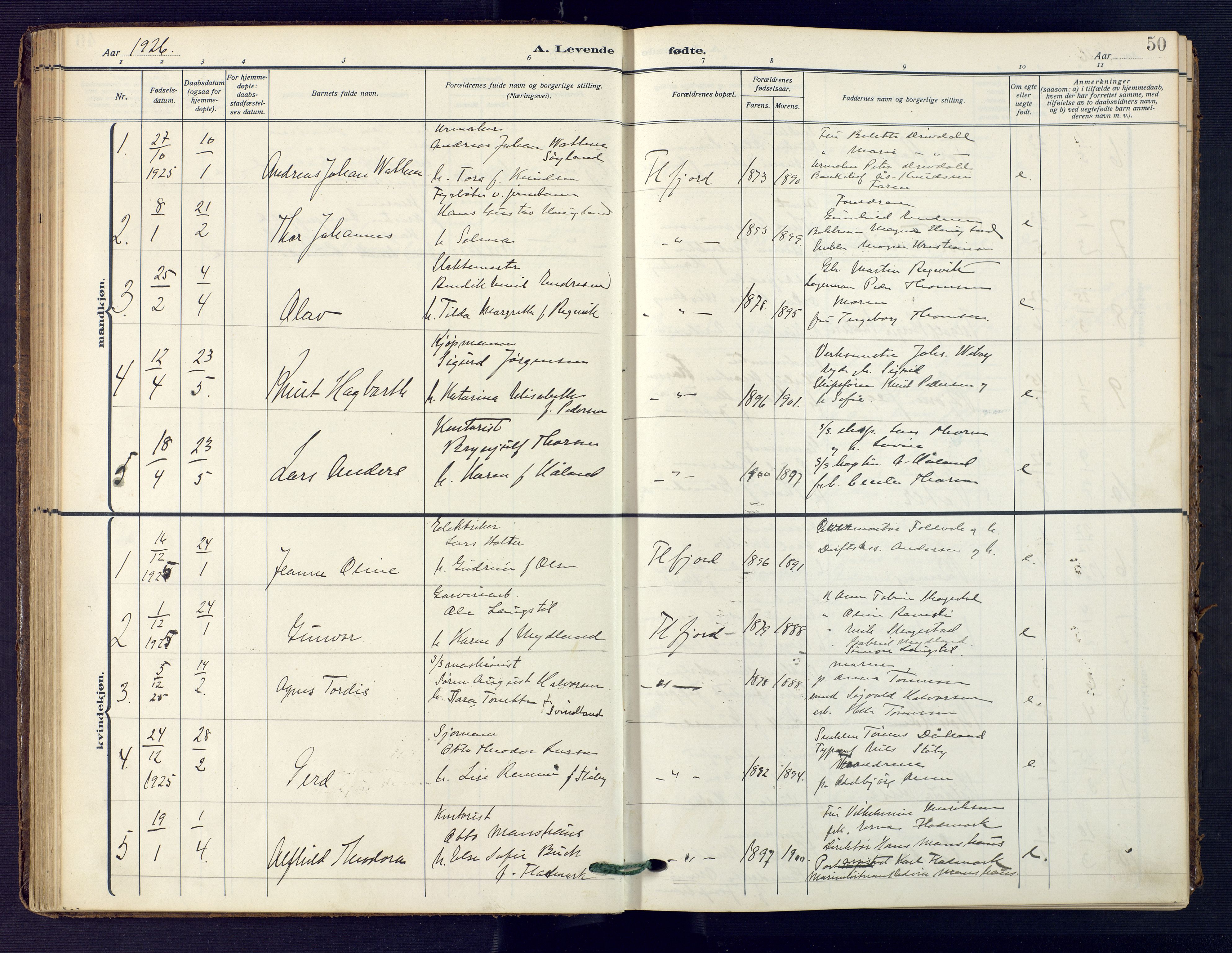 Flekkefjord sokneprestkontor, SAK/1111-0012/F/Fa/Faa/L0003: Parish register (official) no. A 3, 1913-1928, p. 50