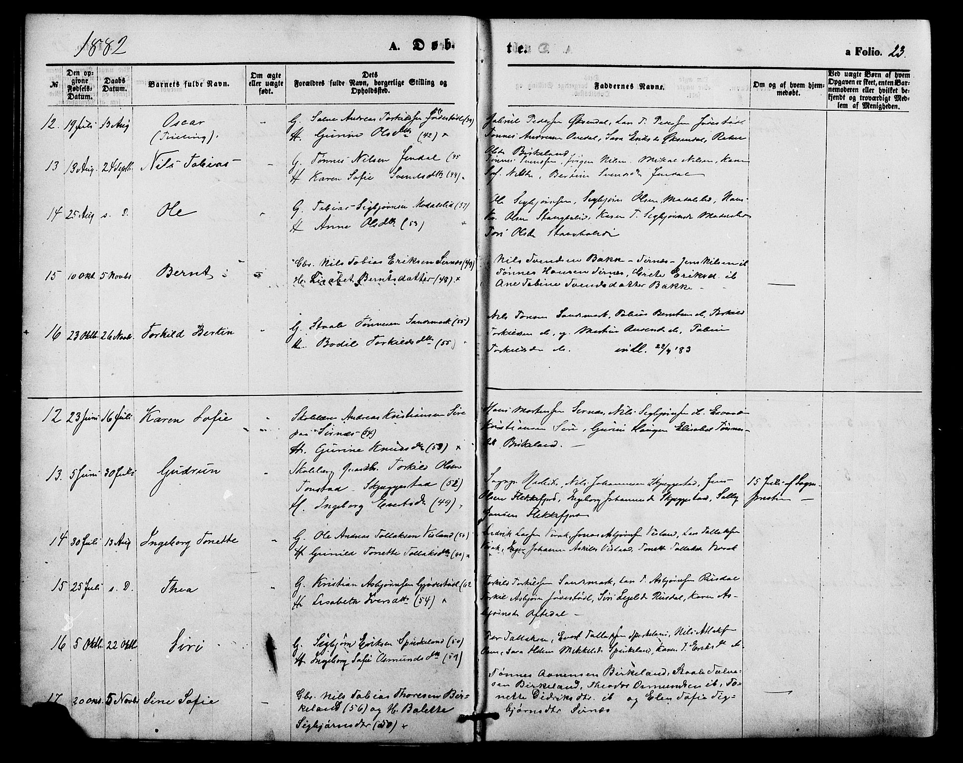 Bakke sokneprestkontor, AV/SAK-1111-0002/F/Fa/Faa/L0007: Parish register (official) no. A 7, 1877-1886, p. 23