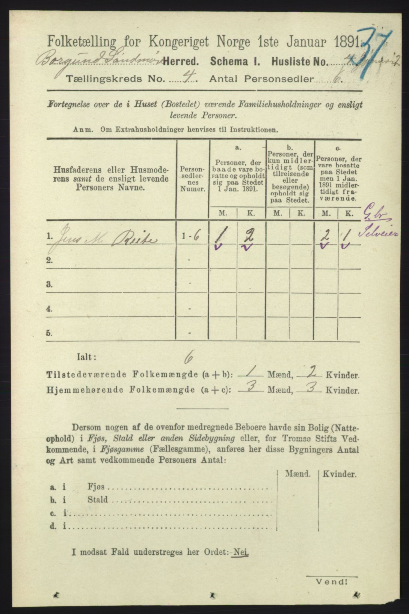 RA, 1891 census for 1531 Borgund, 1891, p. 963