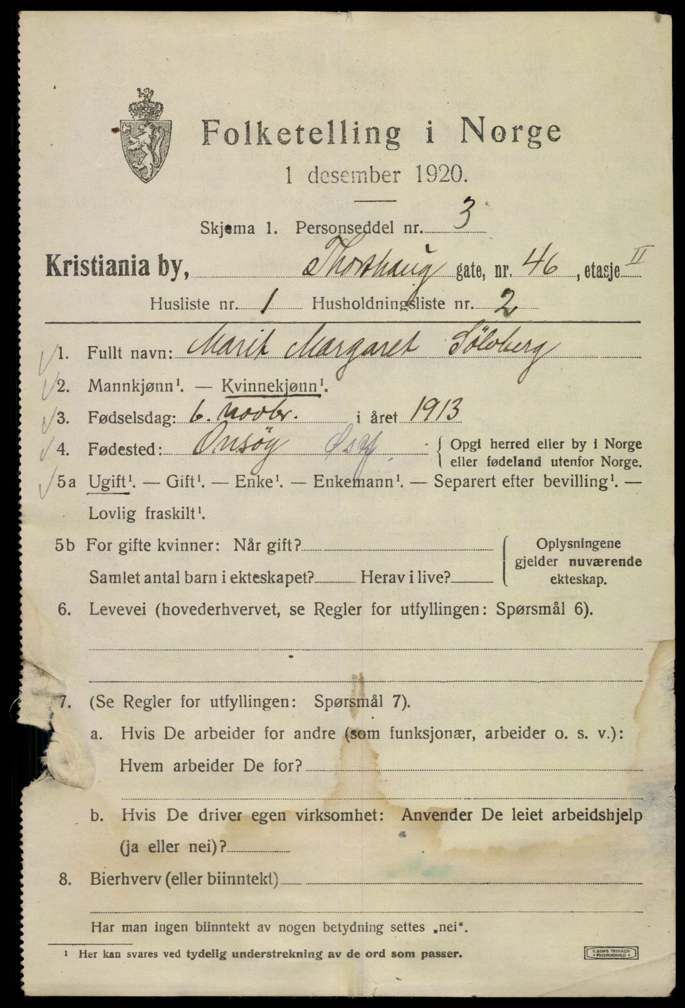 SAO, 1920 census for Kristiania, 1920, p. 593349