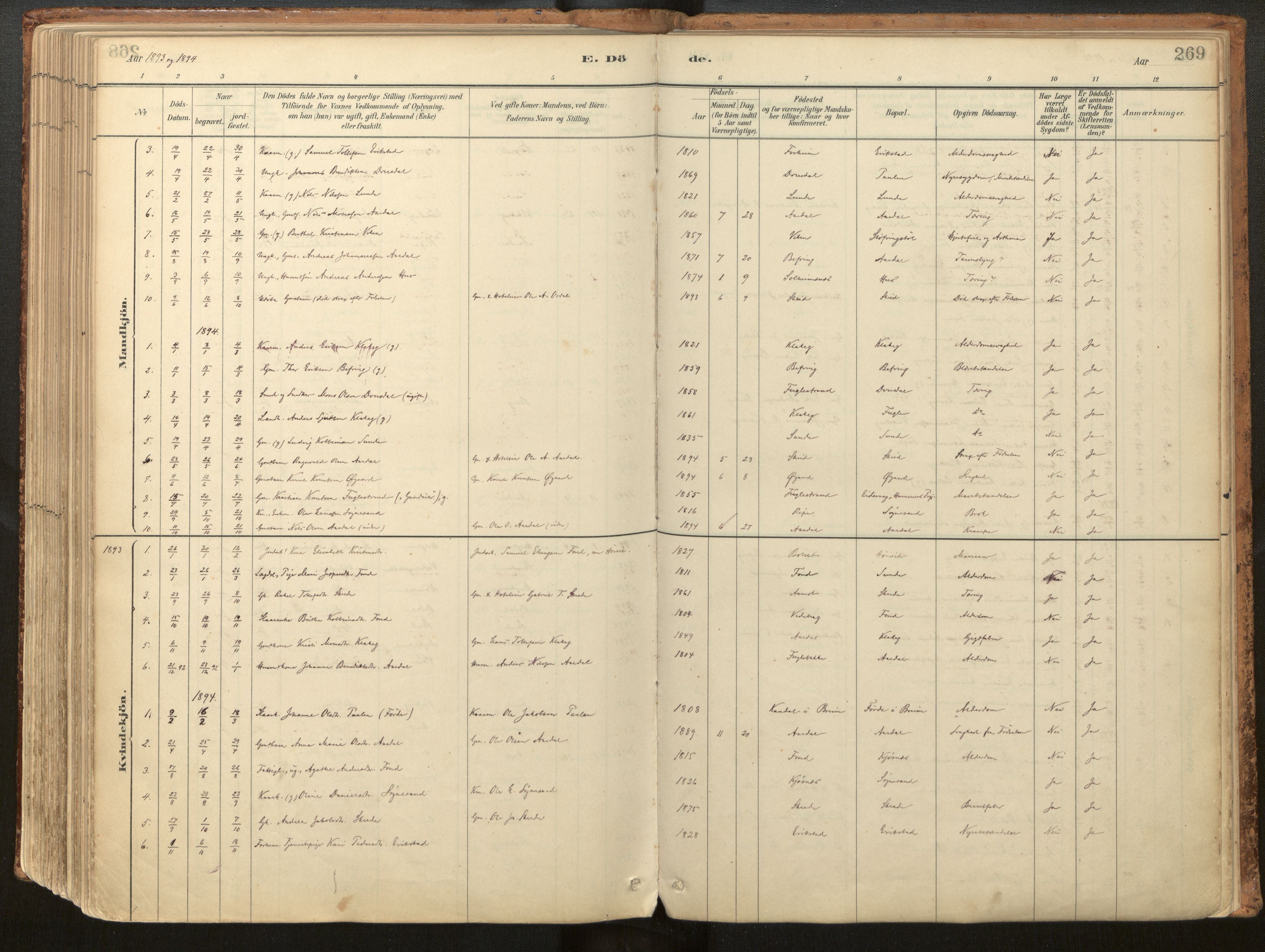 Jølster sokneprestembete, SAB/A-80701/H/Haa/Haac/L0001: Parish register (official) no. C 1, 1882-1928, p. 269