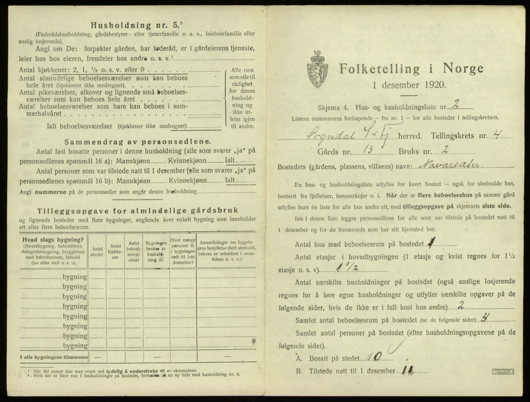 SAB, 1920 census for Sogndal, 1920, p. 228