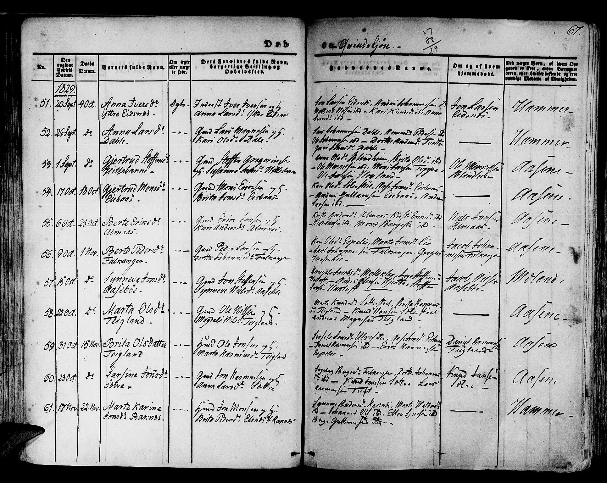 Hamre sokneprestembete, SAB/A-75501/H/Ha/Haa/Haaa/L0011: Parish register (official) no. A 11, 1826-1834, p. 67