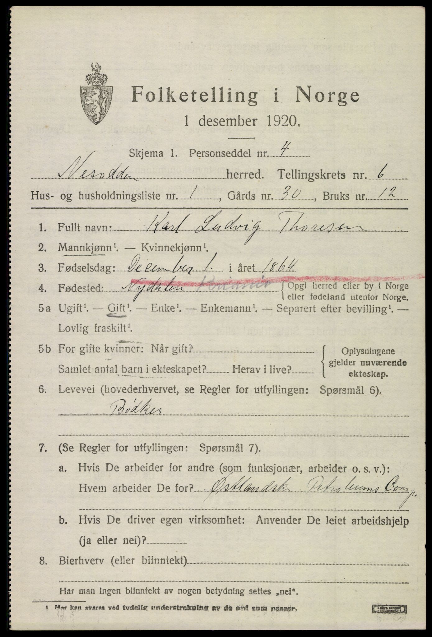 SAO, 1920 census for Nesodden, 1920, p. 5353