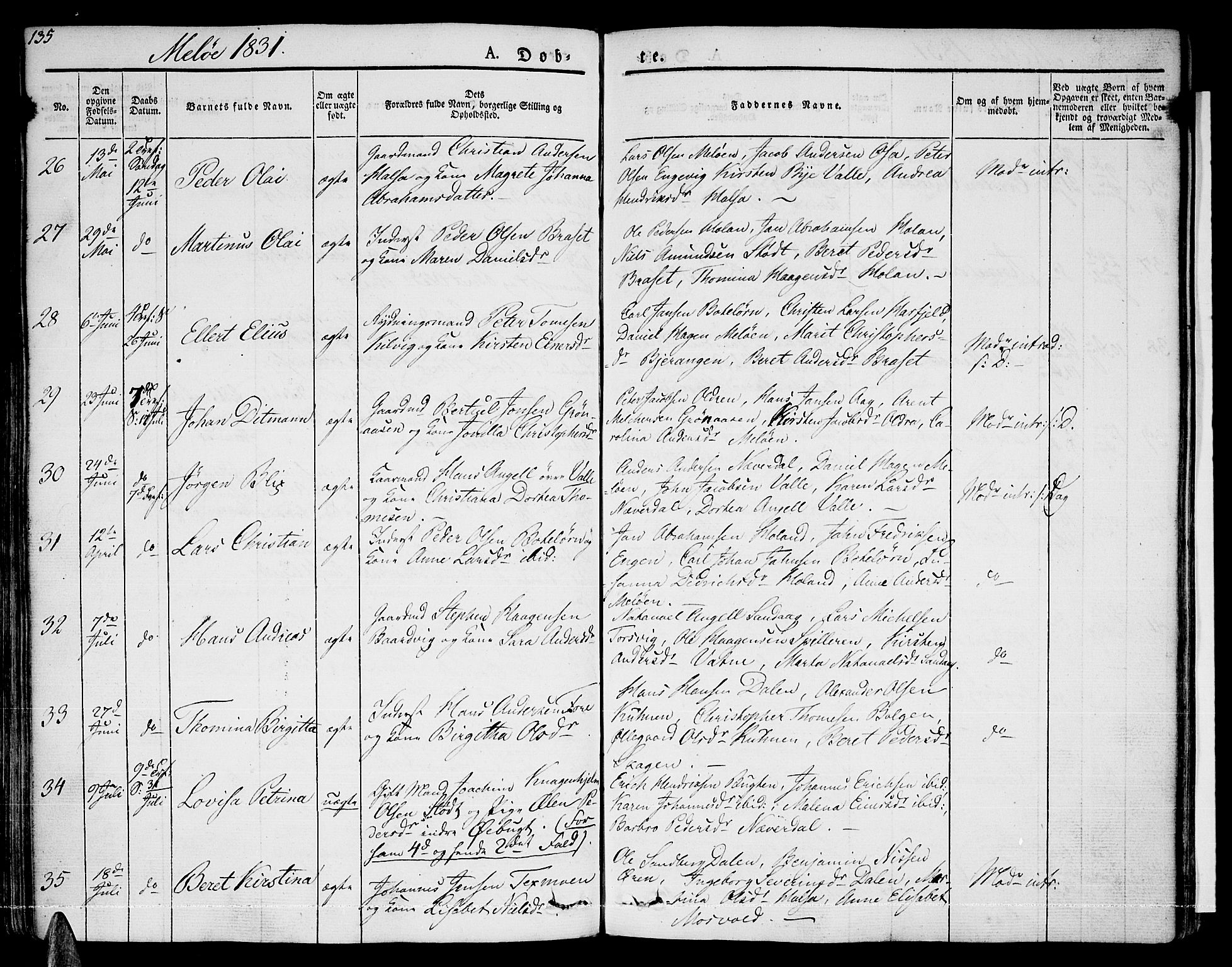 Ministerialprotokoller, klokkerbøker og fødselsregistre - Nordland, AV/SAT-A-1459/841/L0598: Parish register (official) no. 841A06 /2, 1825-1844, p. 135