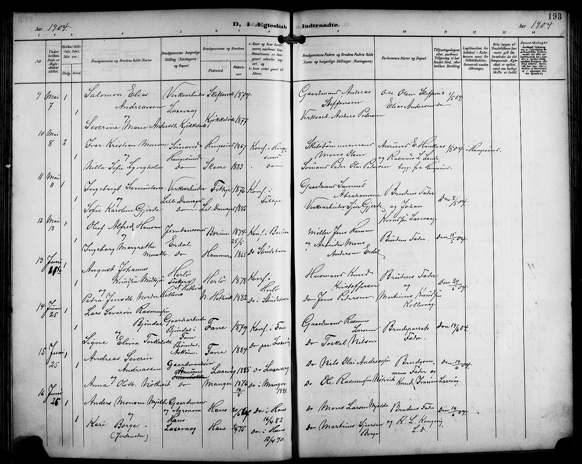 Laksevåg Sokneprestembete, SAB/A-76501/H/Ha/Hab/Haba/L0004: Parish register (copy) no. A 4, 1899-1909, p. 193