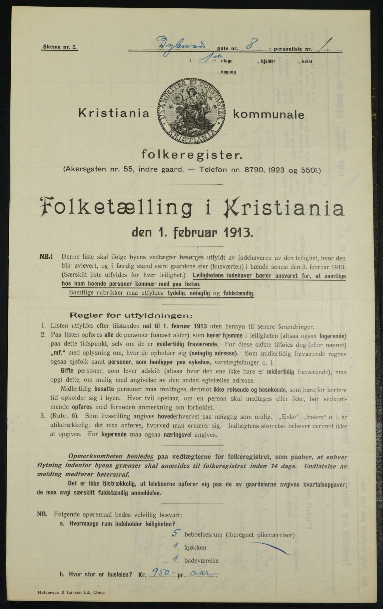 OBA, Municipal Census 1913 for Kristiania, 1913, p. 17616